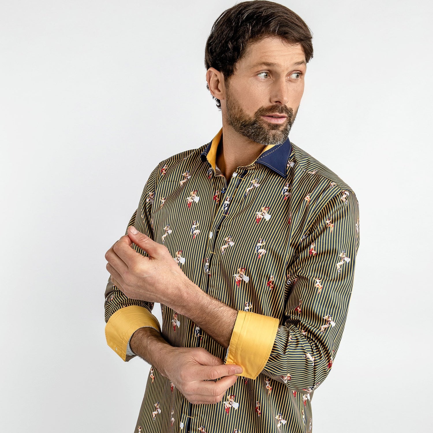 PIN UP GIRL FIREFIGHTER PRINT SHIRT - Premium Men's Patterned Shirt by Claudio Lugli | Bold Design, Tailored Fit, Best Printed Shirts