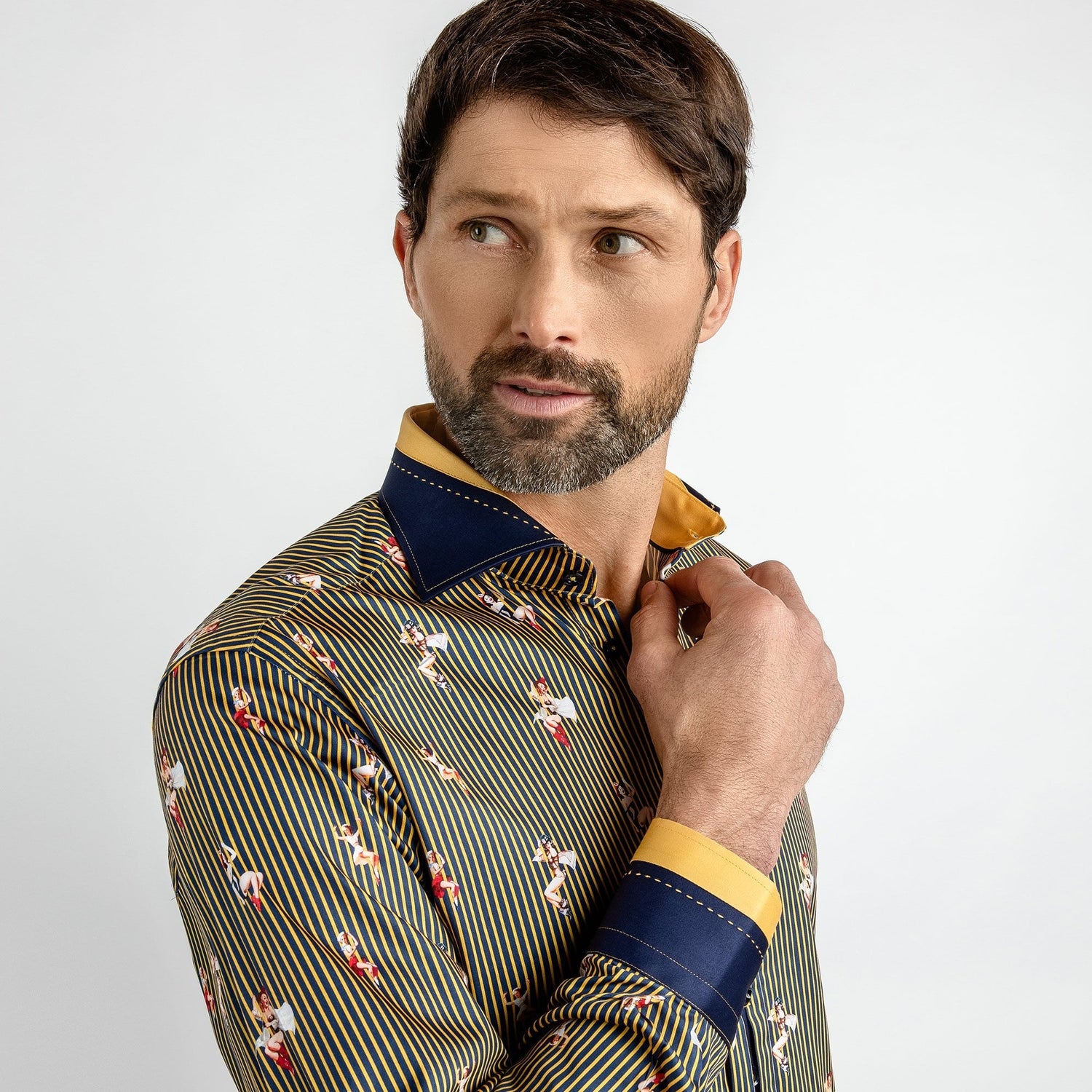 PIN UP GIRL FIREFIGHTER PRINT SHIRT - Premium Men's Patterned Shirt by Claudio Lugli | Bold Design, Tailored Fit, Best Printed Shirts