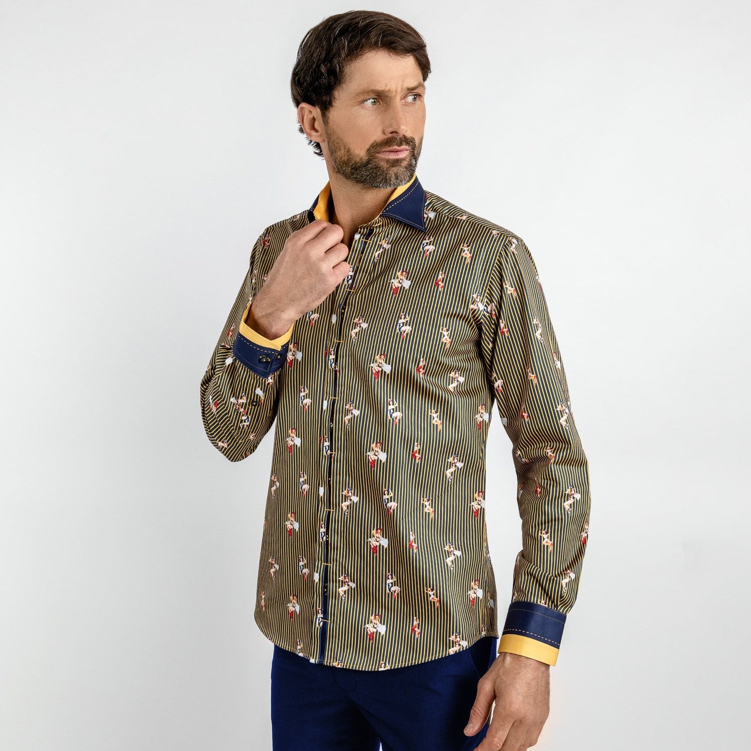 PIN UP GIRL FIREFIGHTER PRINT SHIRT - Premium Men's Patterned Shirt by Claudio Lugli | Bold Design, Tailored Fit, Best Printed Shirts