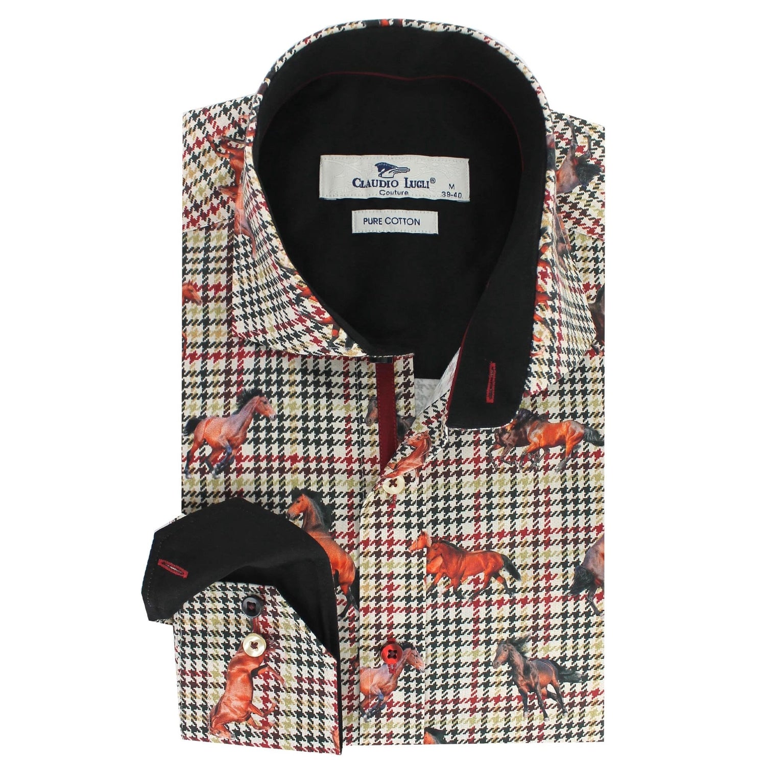 PLAID HOUNDSTOOTH MUSTANG PRINT SHIRT - Premium Men's Patterned Shirt by Claudio Lugli | Bold Design, Tailored Fit, Best Printed Shirts