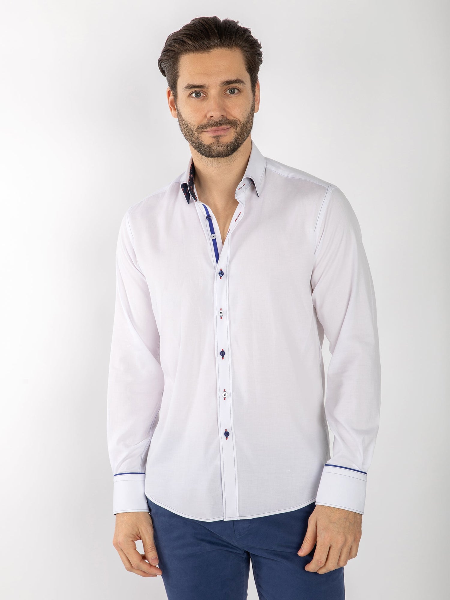 PLAIN TENCEL COTTON SHIRT WITH UNION JACK INSERT - Claudio Lugli Shirts