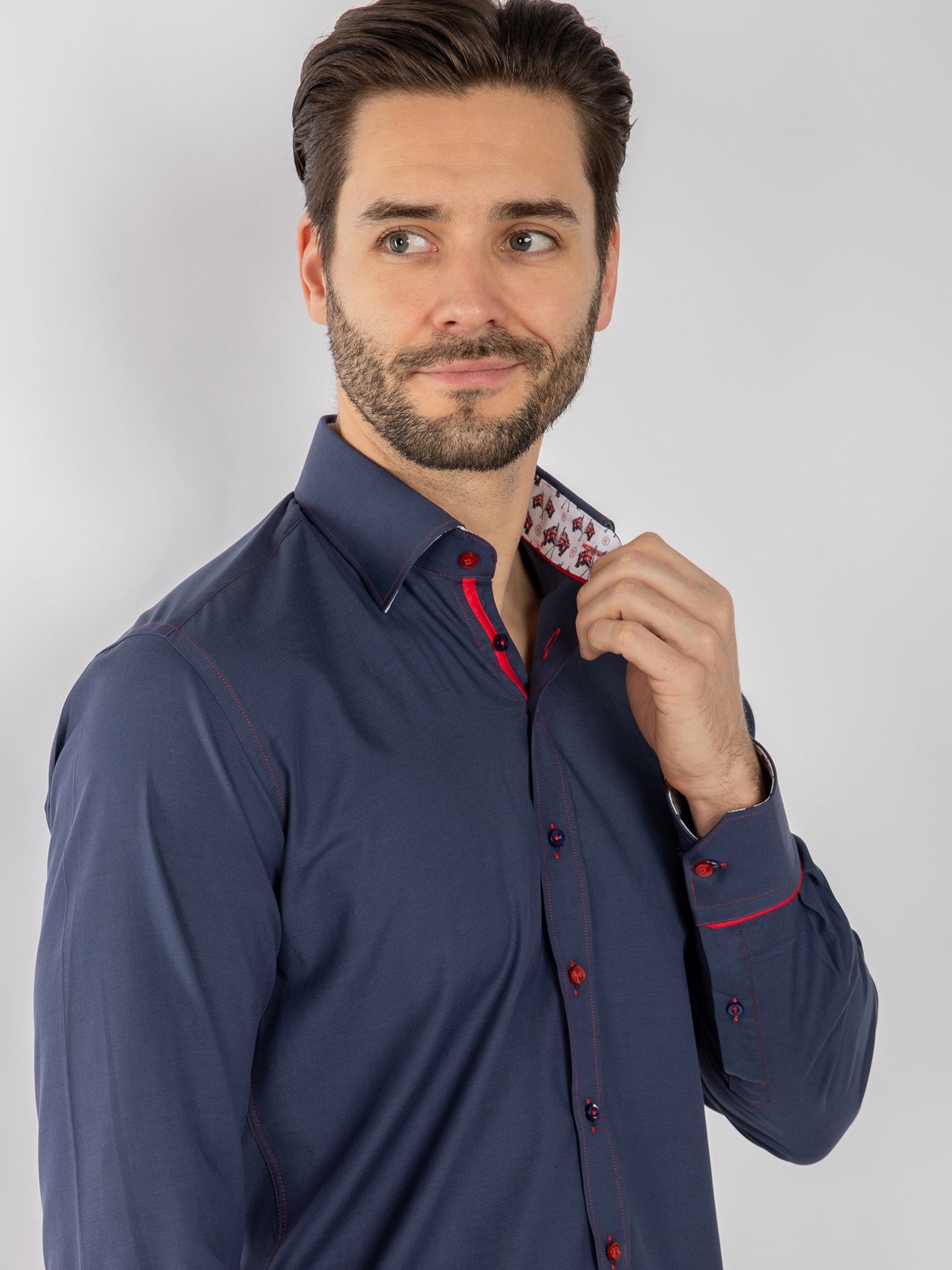 PLAIN TENCEL COTTON SHIRT WITH UNION JACK INSERT - Claudio Lugli Shirts