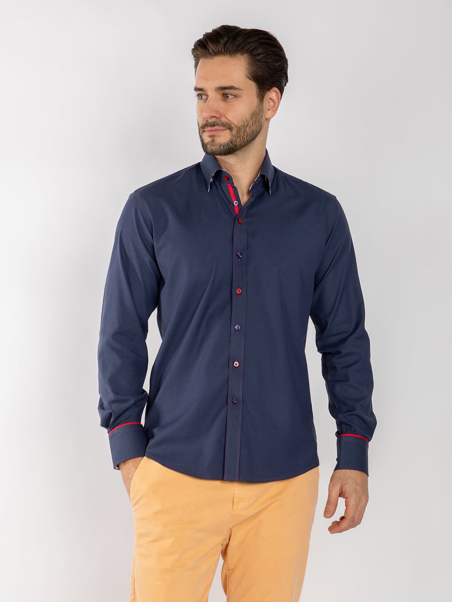 PLAIN TENCEL COTTON SHIRT WITH UNION JACK INSERT - Claudio Lugli Shirts