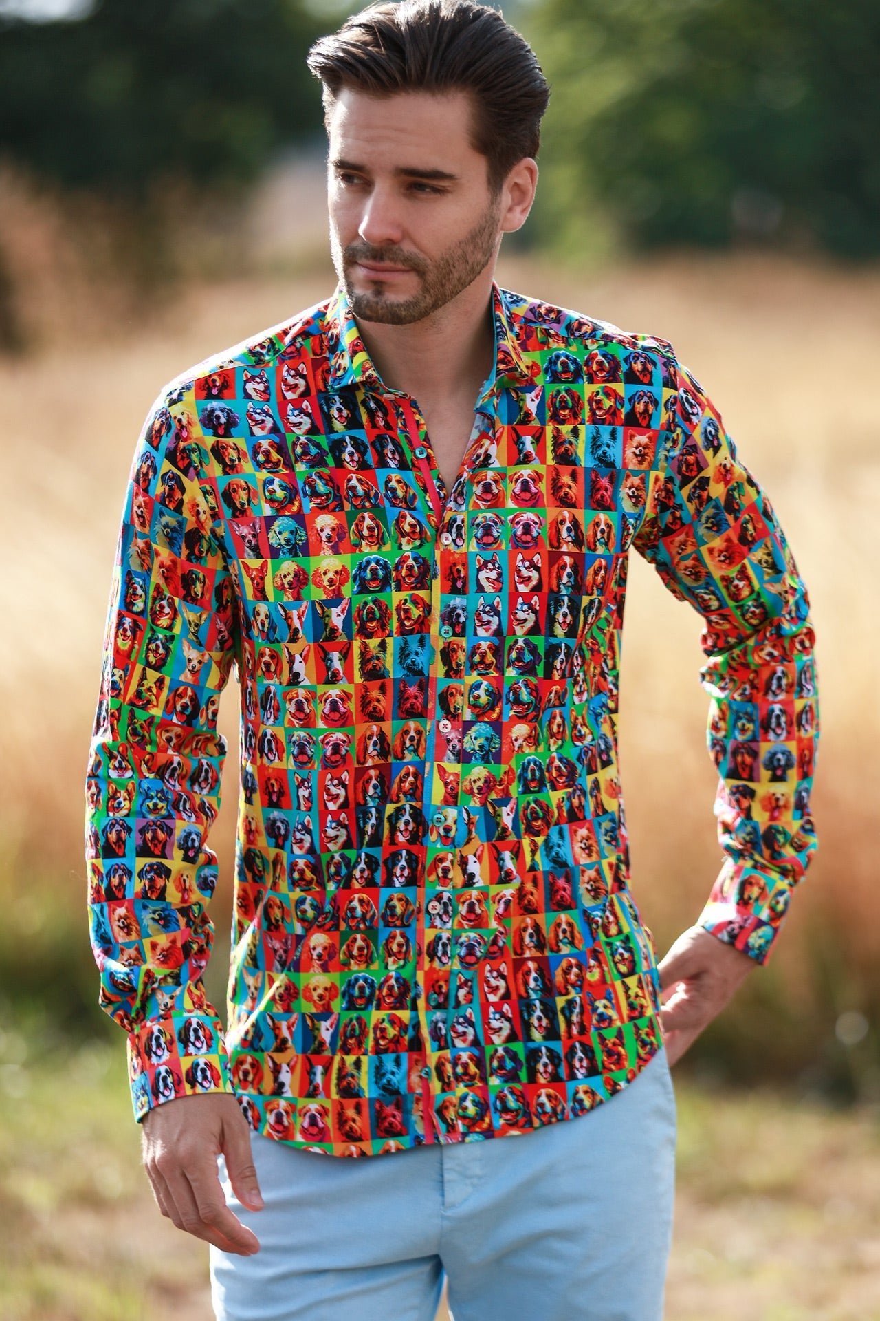 POP ART DOGS TENCEL PRINT SHIRT - Claudio Lugli Shirts