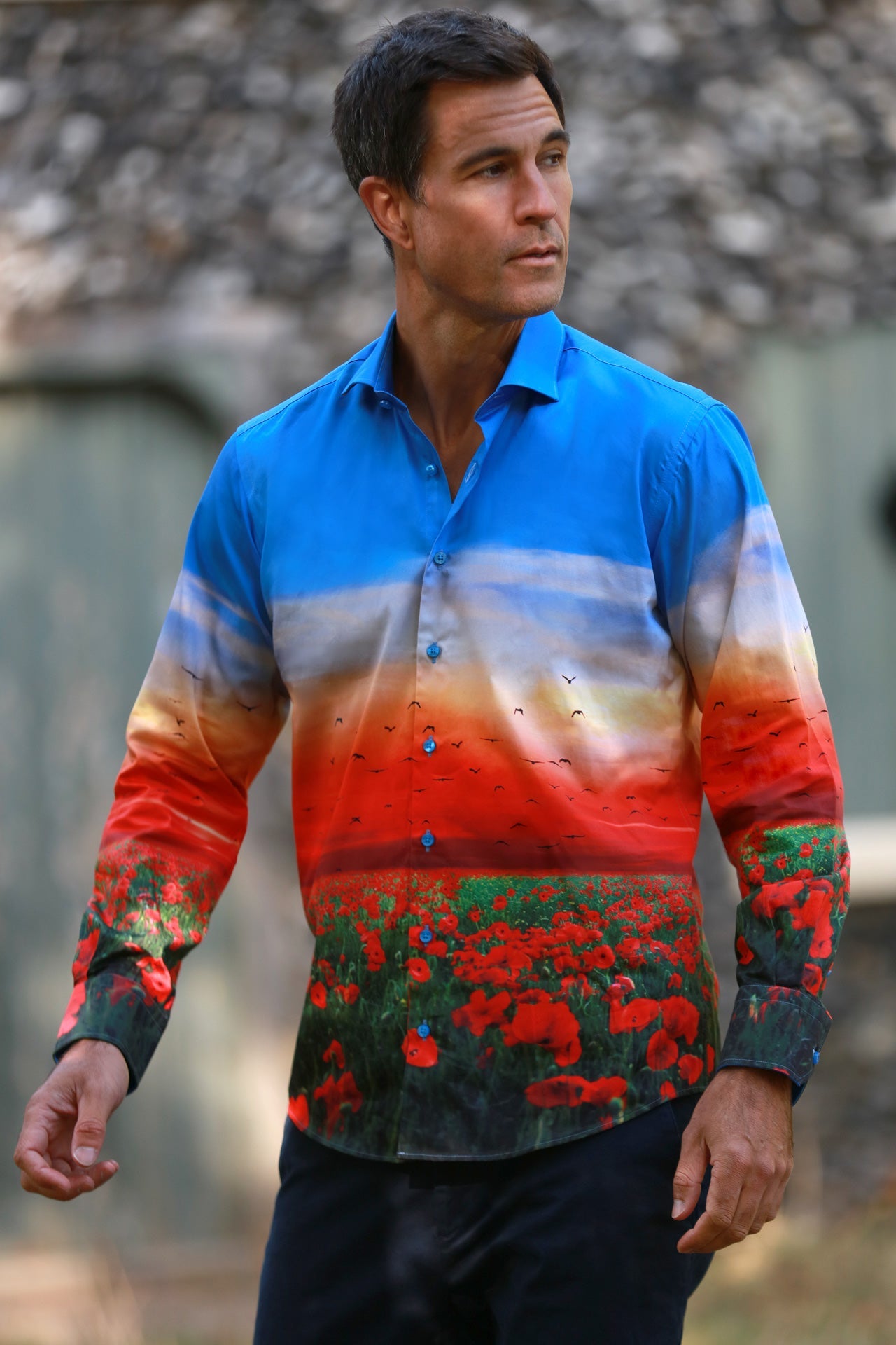 POPPY FIELD PLACEMENT PRINT SHIRT - Premium Men's Patterned Shirt by Claudio Lugli | Bold Design, Tailored Fit, Best Printed Shirts