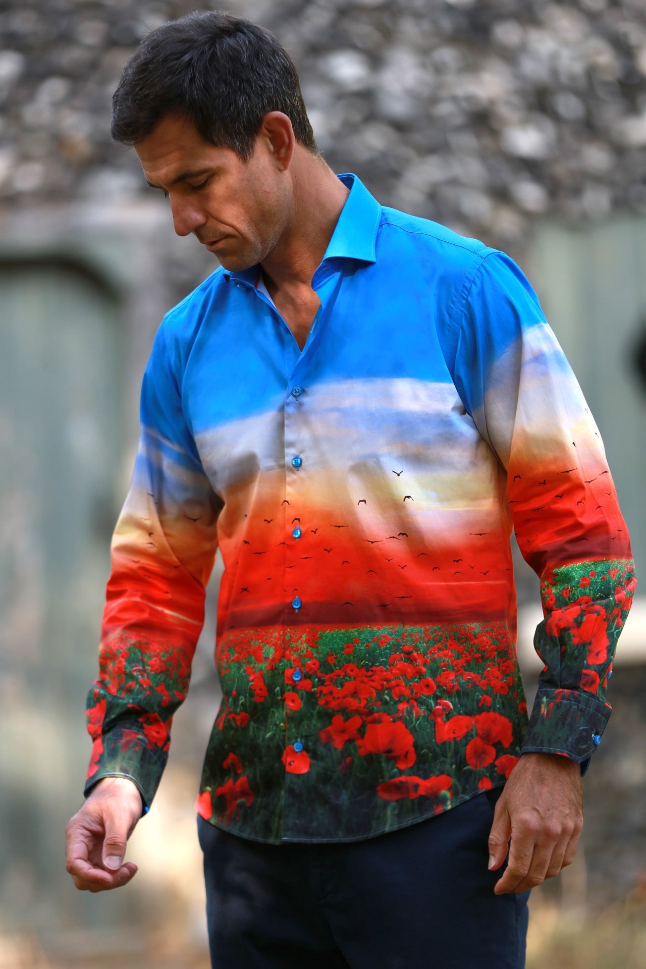 POPPY FIELD PLACEMENT PRINT SHIRT - Premium Men's Patterned Shirt by Claudio Lugli | Bold Design, Tailored Fit, Best Printed Shirts