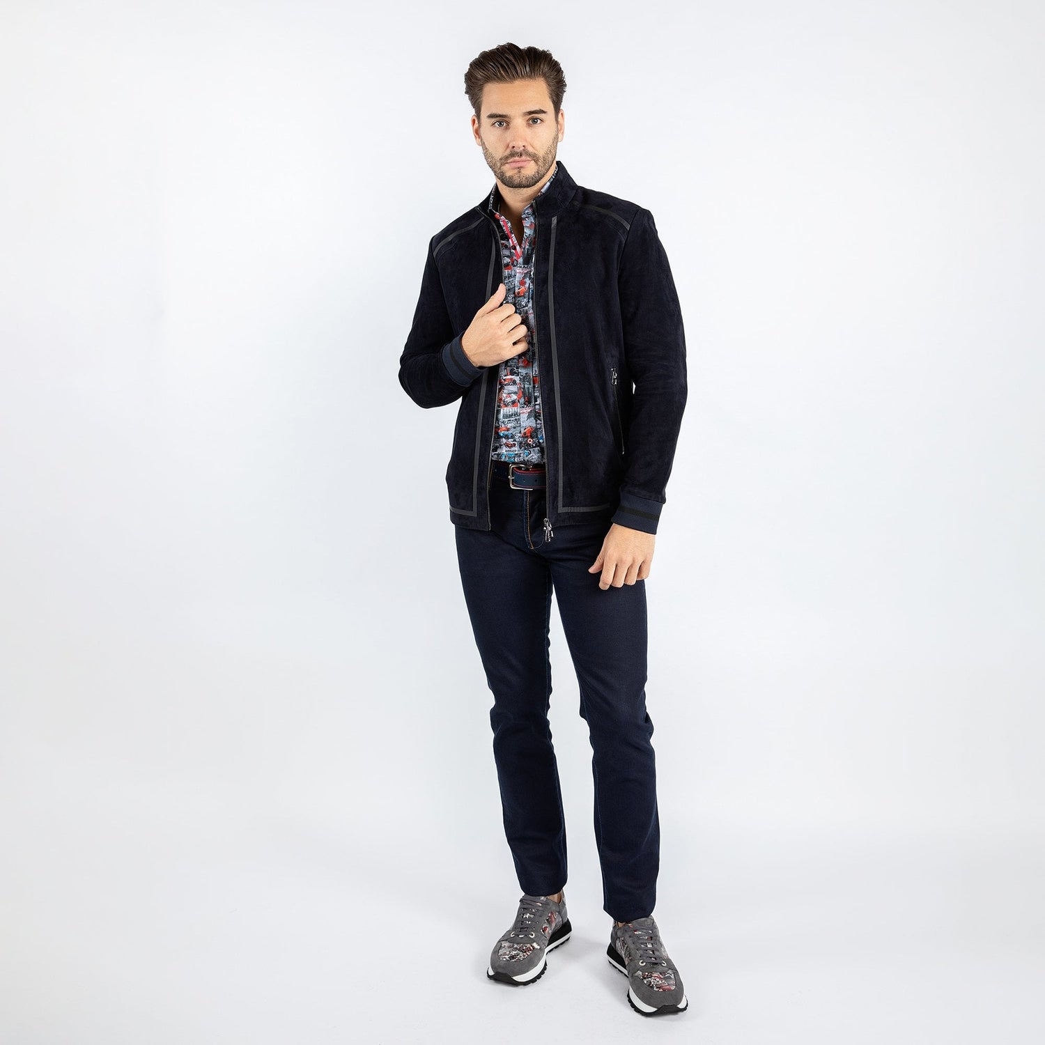 RACER SUEDE BOMBER JACKET - Premium Men's Patterned Shirt by Claudio Lugli | Bold Design, Tailored Fit, Best Printed Shirts
