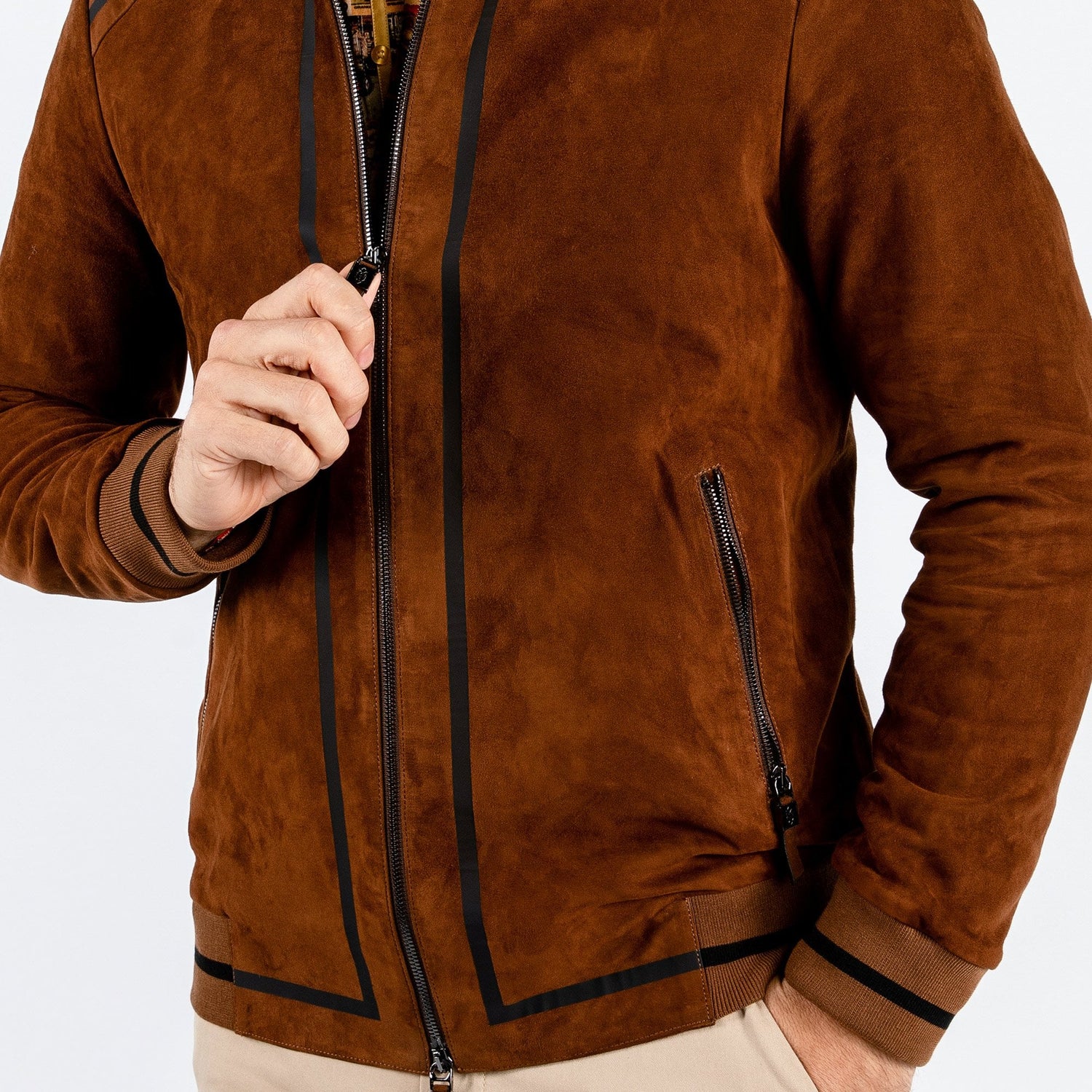 RACER SUEDE BOMBER JACKET - Premium Men's Patterned Shirt by Claudio Lugli | Bold Design, Tailored Fit, Best Printed Shirts