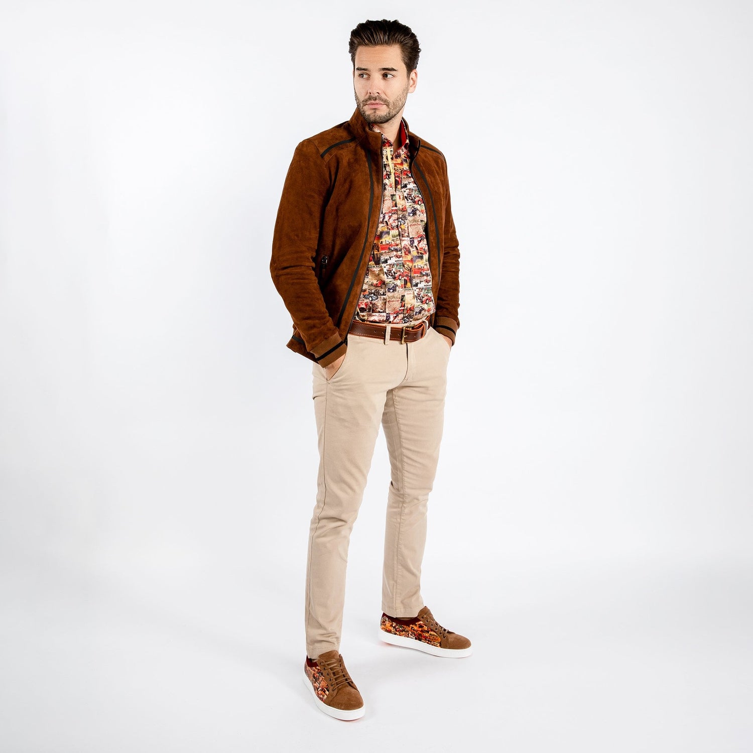 RACER SUEDE BOMBER JACKET - Premium Men's Patterned Shirt by Claudio Lugli | Bold Design, Tailored Fit, Best Printed Shirts