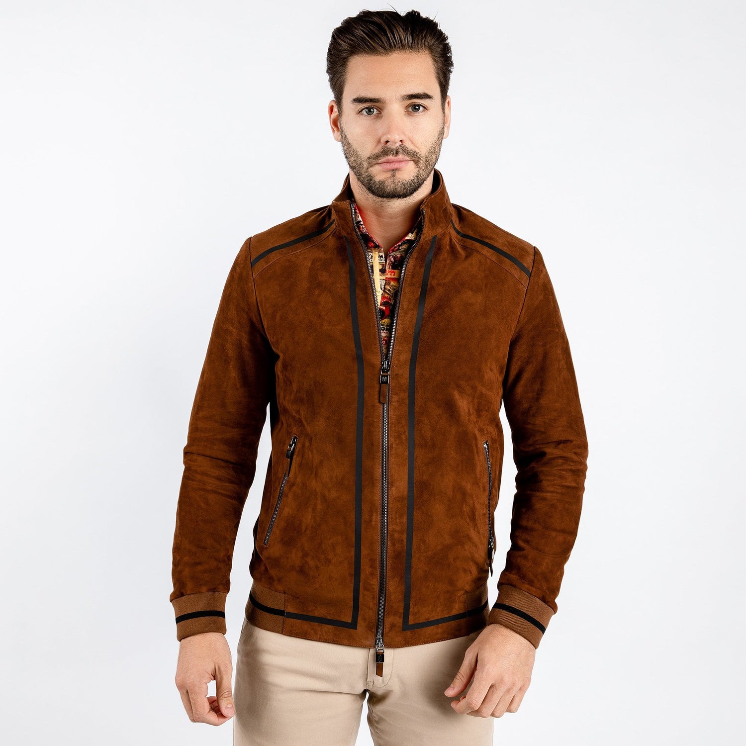 RACER SUEDE BOMBER JACKET - Premium Men's Patterned Shirt by Claudio Lugli | Bold Design, Tailored Fit, Best Printed Shirts