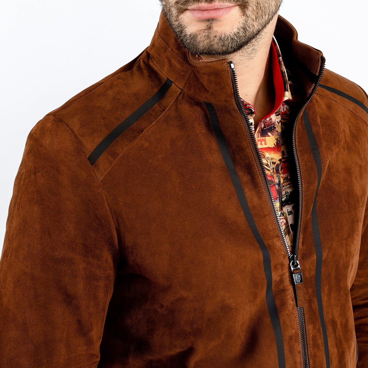 RACER SUEDE BOMBER JACKET - Premium Men's Patterned Shirt by Claudio Lugli | Bold Design, Tailored Fit, Best Printed Shirts