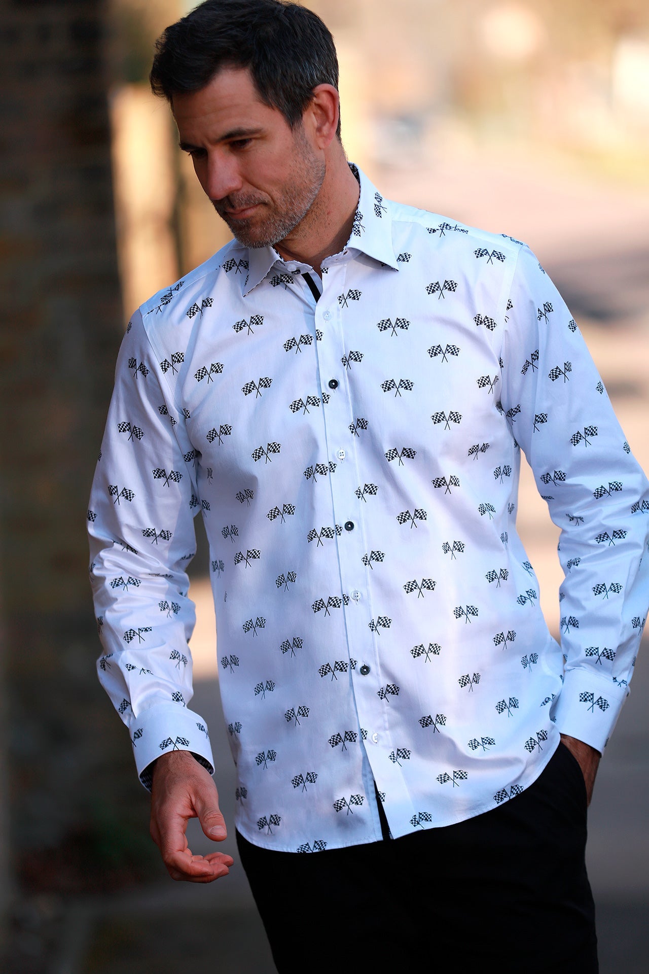 RACING FLAG MOTORSPORT PRINT SHIRT – Premium Men's Patterned Shirt by Claudio Lugli | Bold Design, Tailored Fit, Best Printed Shirts