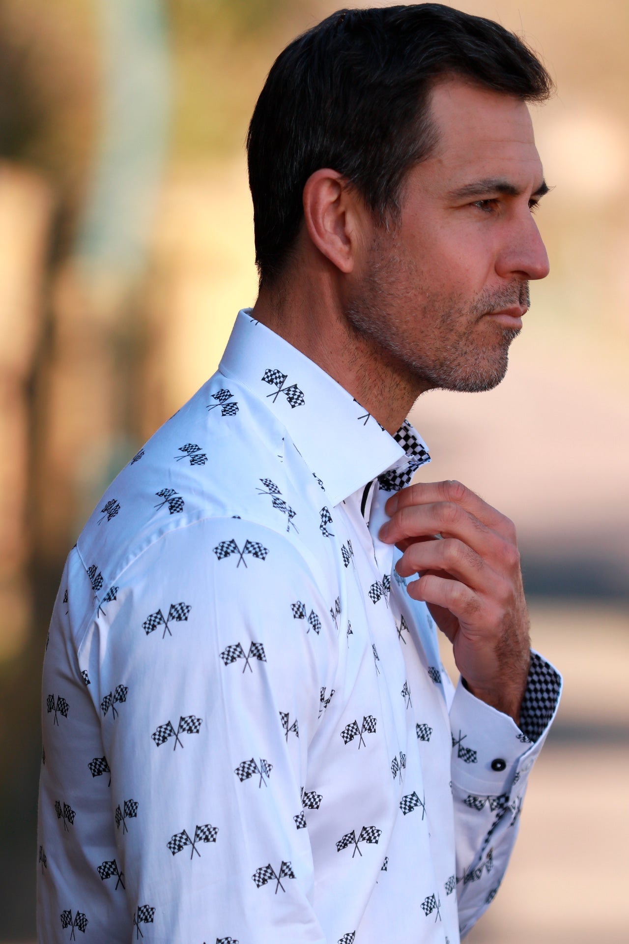 RACING FLAG MOTORSPORT PRINT SHIRT – Premium Men's Patterned Shirt by Claudio Lugli | Bold Design, Tailored Fit, Best Printed Shirts