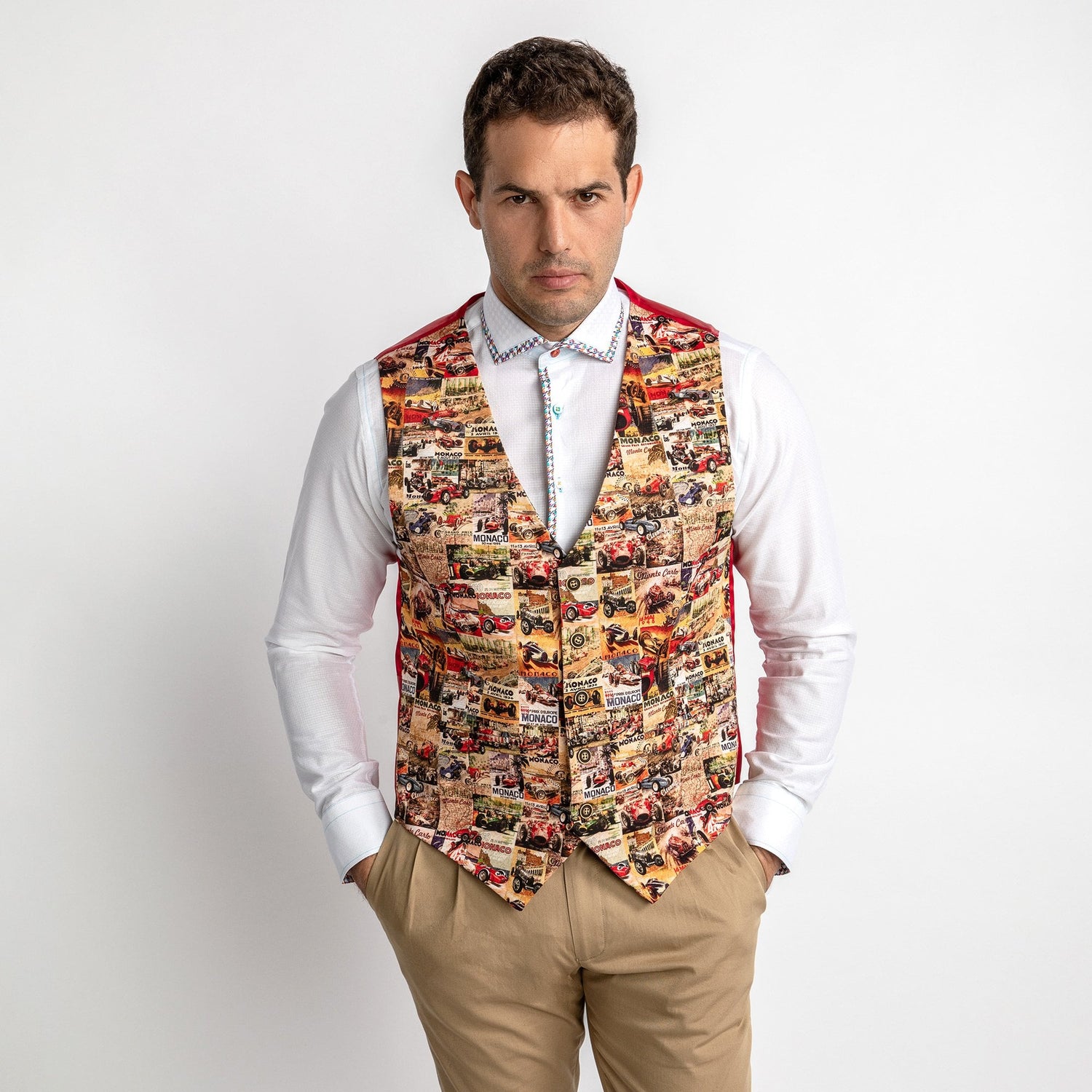 RACING RENAISSANCE VINTAGE PRINTED WAISTCOAT – Premium Men's Patterned Shirt by Claudio Lugli | Bold Design, Tailored Fit, Best Printed Shirts