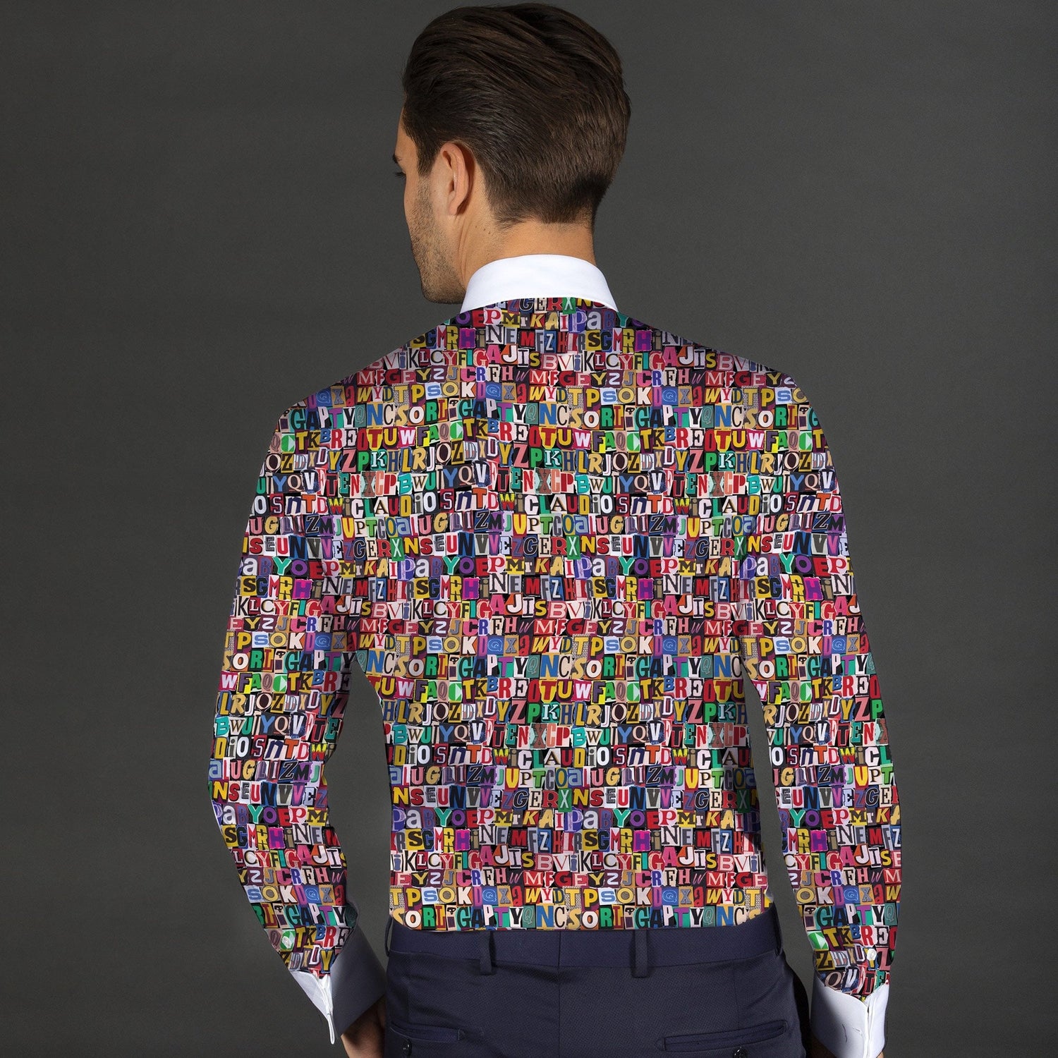 RANSOM TEXT PRINTED TUXEDO SHIRT WITH BOWTIE - Premium Men's Patterned Shirt by Claudio Lugli | Bold Design, Tailored Fit, Best Printed Shirts