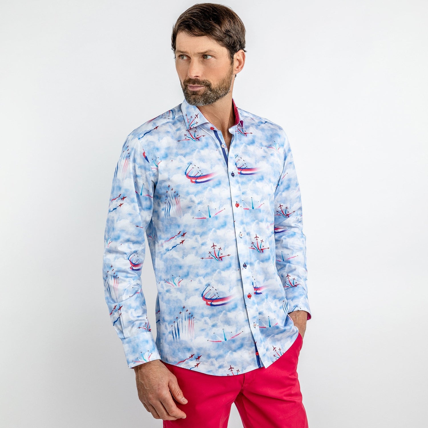 RED ARROW PLANES PRINT SHIRT – Premium Men's Patterned Shirt by Claudio Lugli | Bold Design, Tailored Fit, Best Printed Shirts