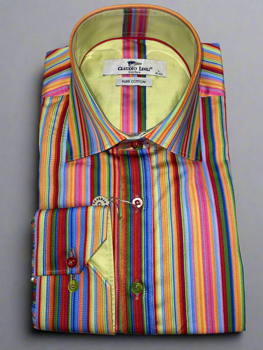 RED STRIPE PRINT SHIRT - Premium Men's Patterned Shirt by Claudio Lugli | Bold Design, Tailored Fit, Best Printed Shirts