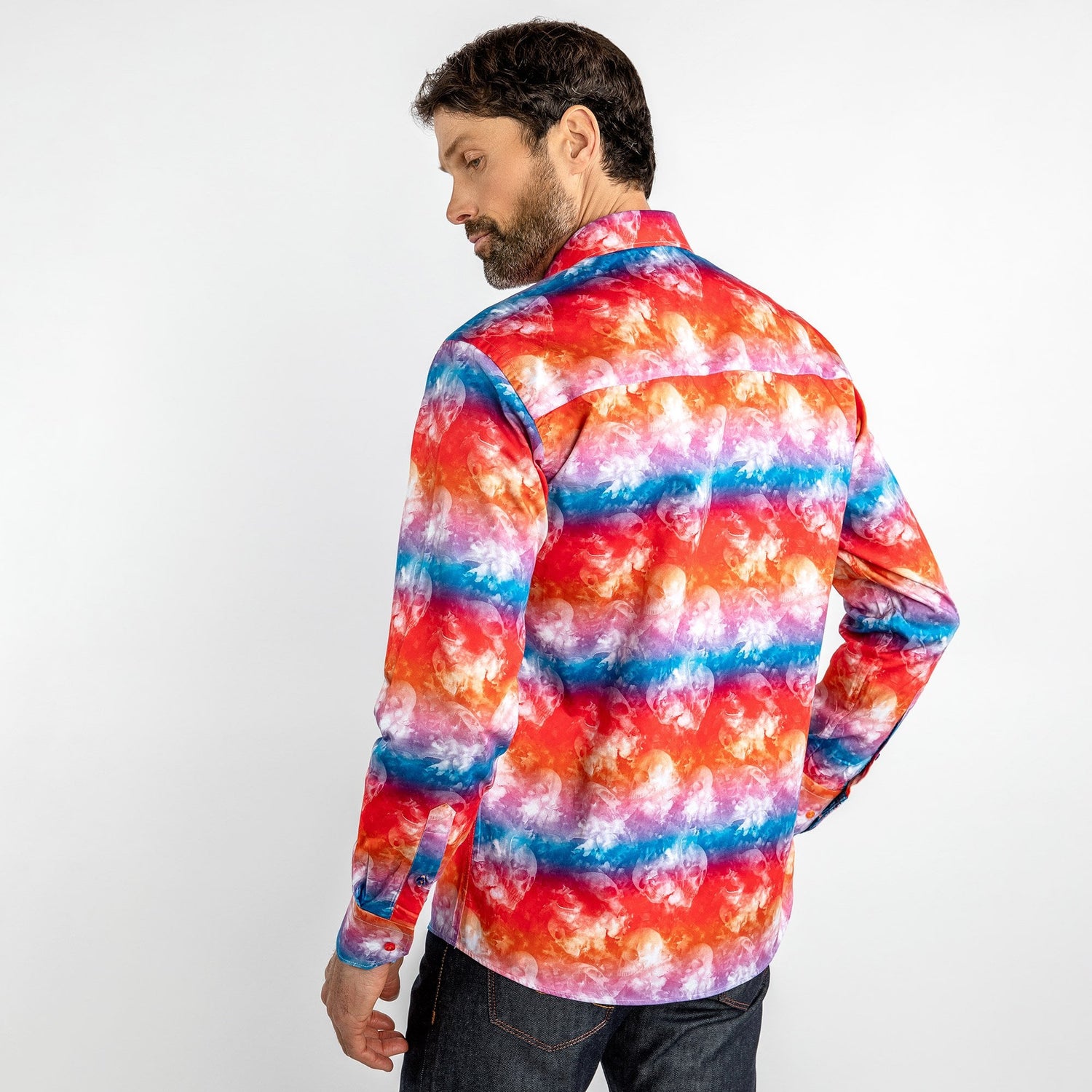 RED TIE DYE SKULLS PRINT SHIRT - Premium Men's Patterned Shirt by Claudio Lugli | Bold Design, Tailored Fit, Best Printed Shirts