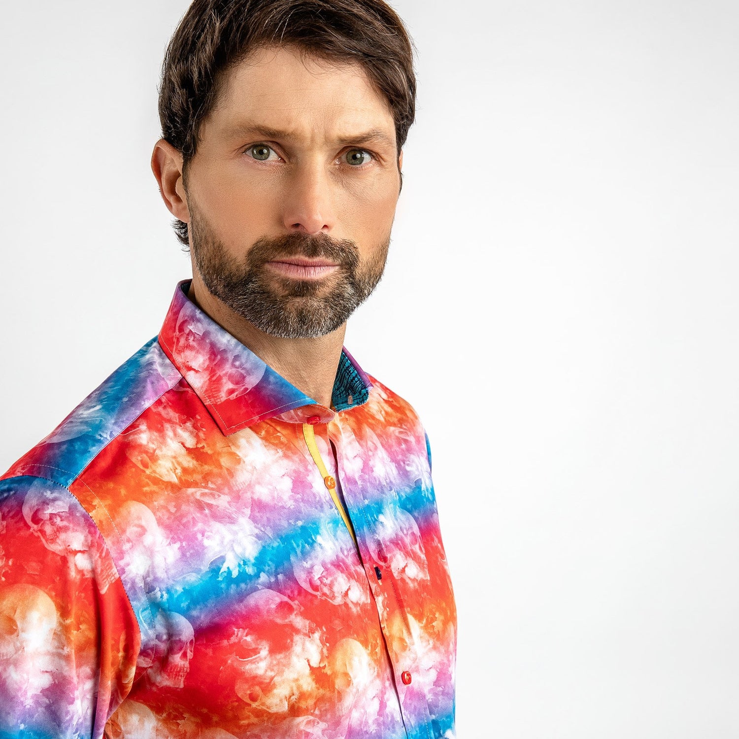 RED TIE DYE SKULLS PRINT SHIRT - Premium Men's Patterned Shirt by Claudio Lugli | Bold Design, Tailored Fit, Best Printed Shirts