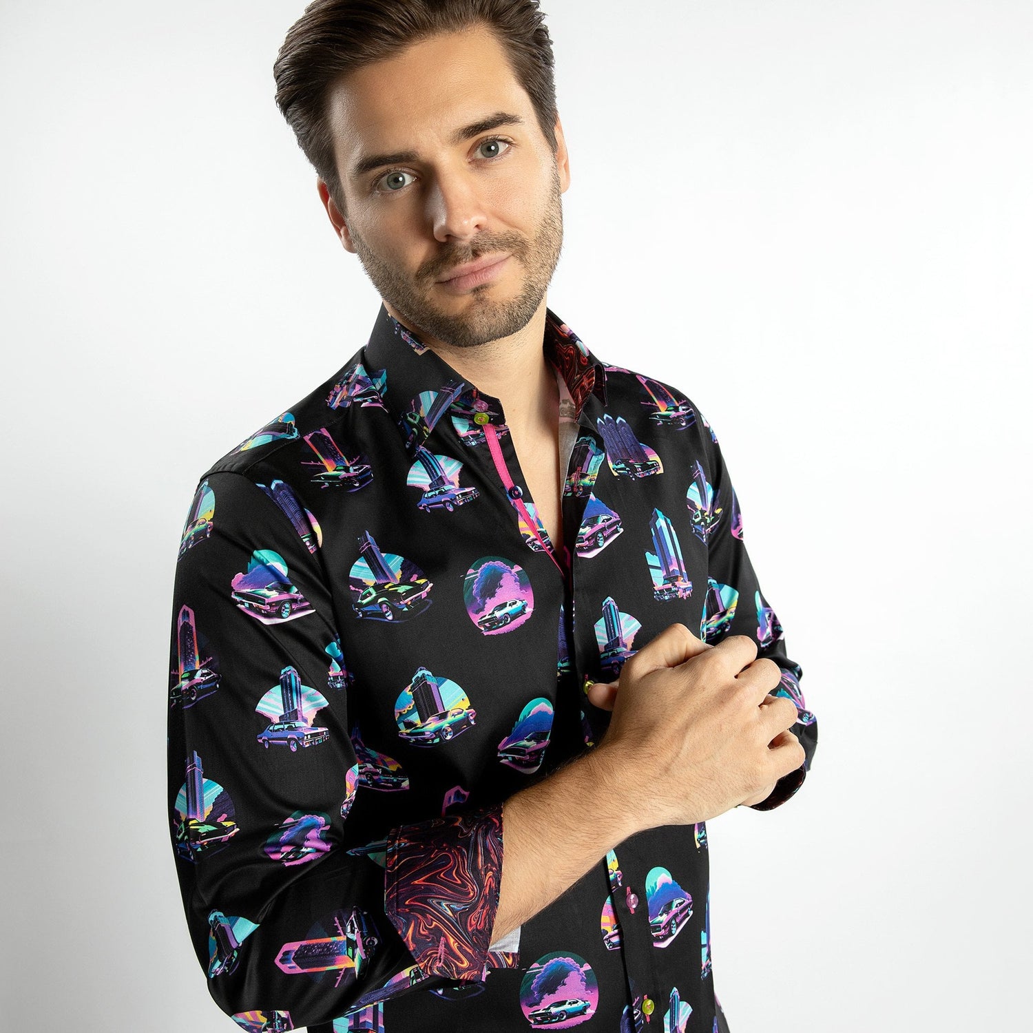RETRO CAR MEN PRINT SHIRT - Premium Men's Patterned Shirt by Claudio Lugli | Bold Design, Tailored Fit, Best Printed Shirts
