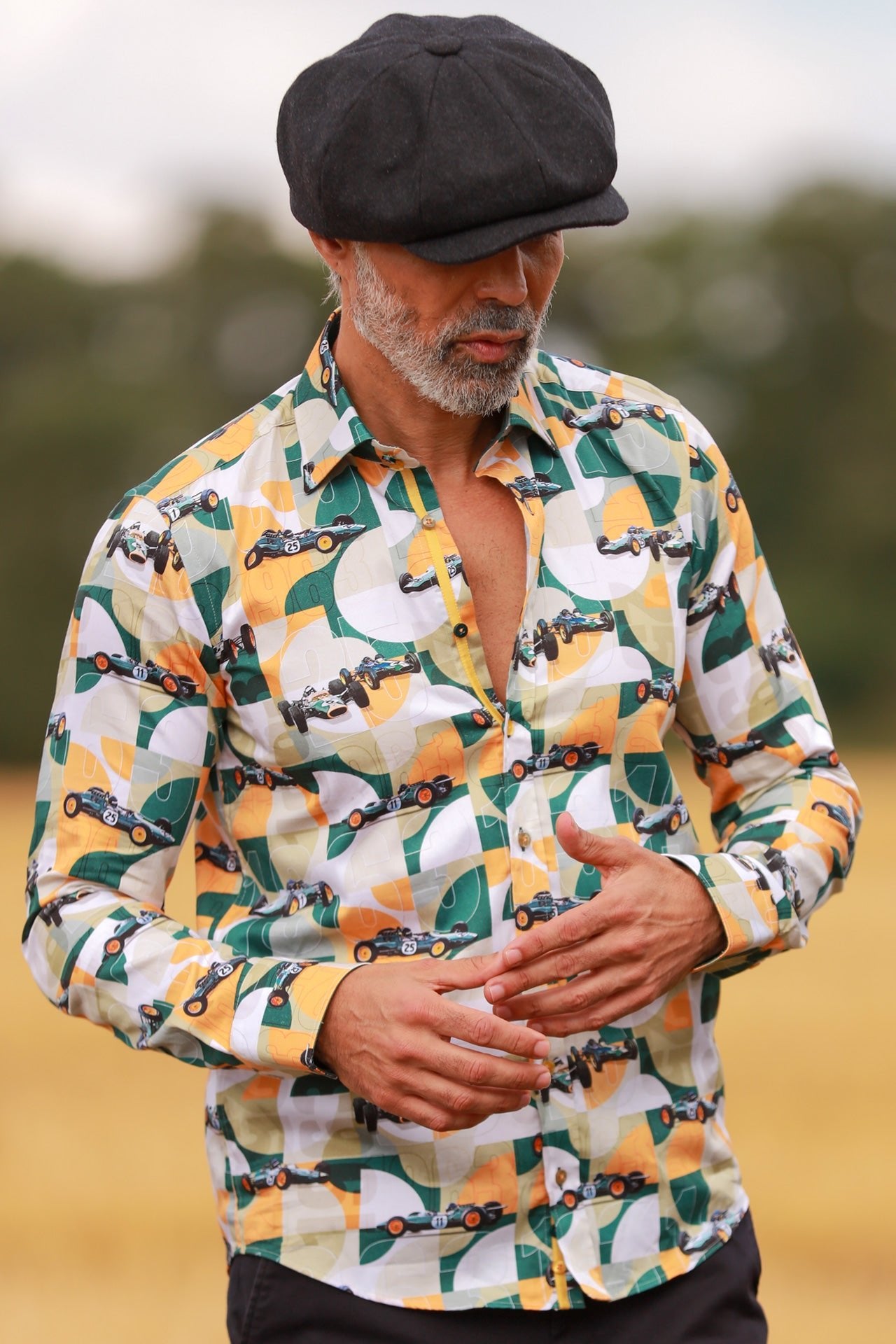 RETRO RACING LEGEND PRINT SHIRT - Premium Men's Patterned Shirt by Claudio Lugli | Bold Design, Tailored Fit, Best Printed Shirts