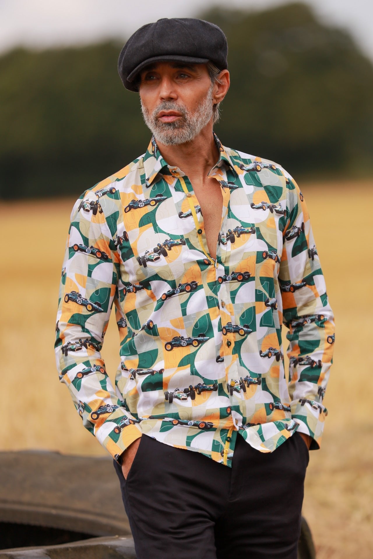 RETRO RACING LEGEND PRINT SHIRT - Premium Men's Patterned Shirt by Claudio Lugli | Bold Design, Tailored Fit, Best Printed Shirts