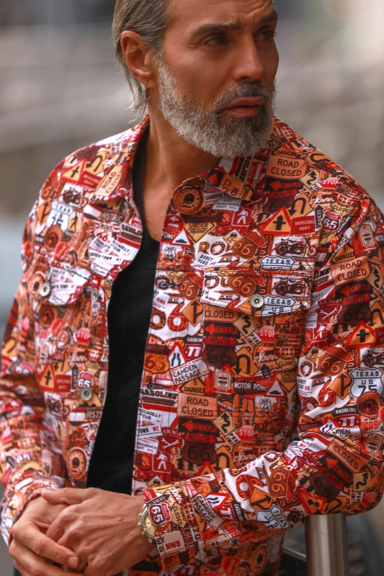 ROAD SIGNS PRINT SHACKET - Premium Men's Patterned Shirt by Claudio Lugli | Bold Design, Tailored Fit, Best Printed Shirts