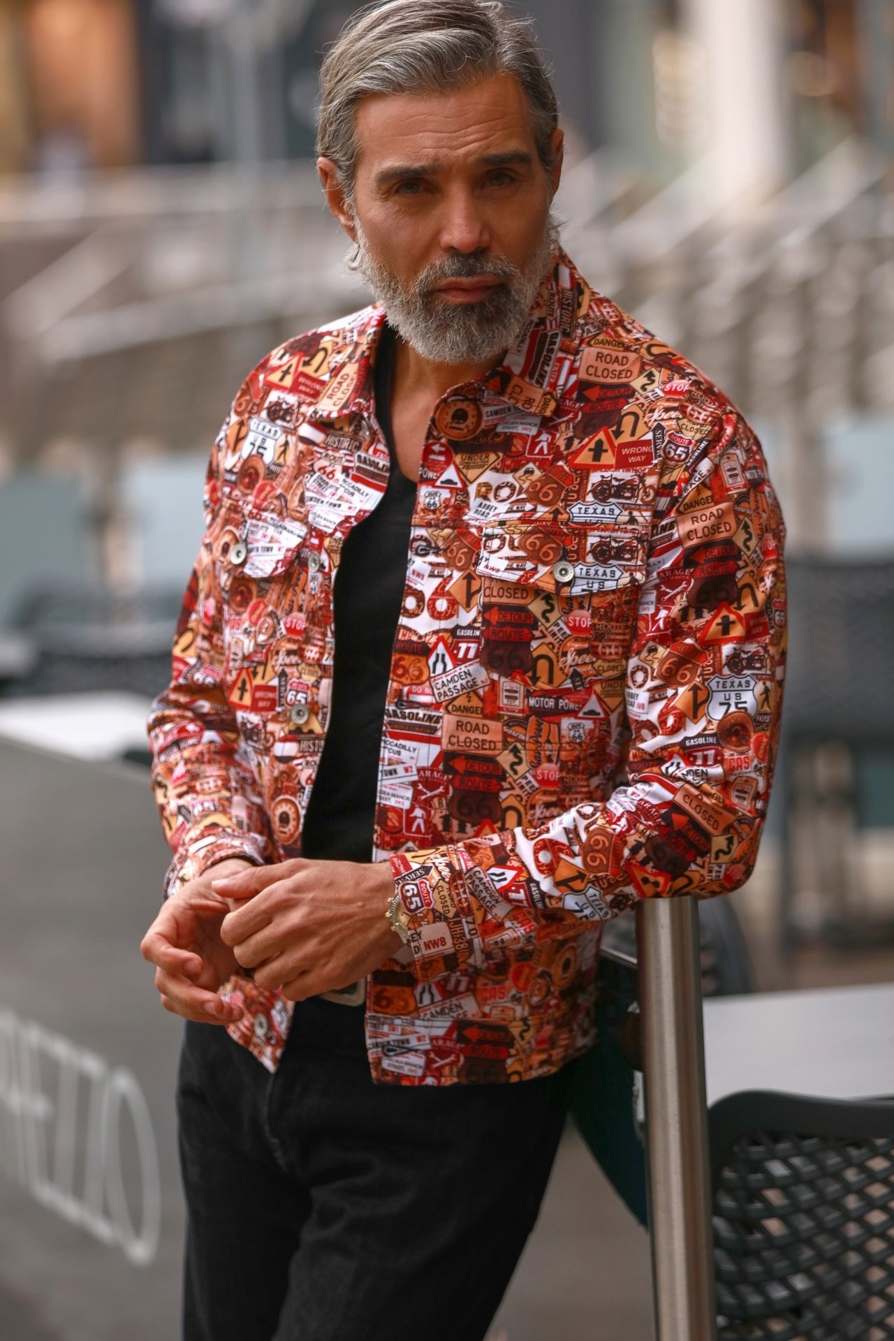 ROAD SIGNS PRINT SHACKET - Premium Men's Patterned Shirt by Claudio Lugli | Bold Design, Tailored Fit, Best Printed Shirts