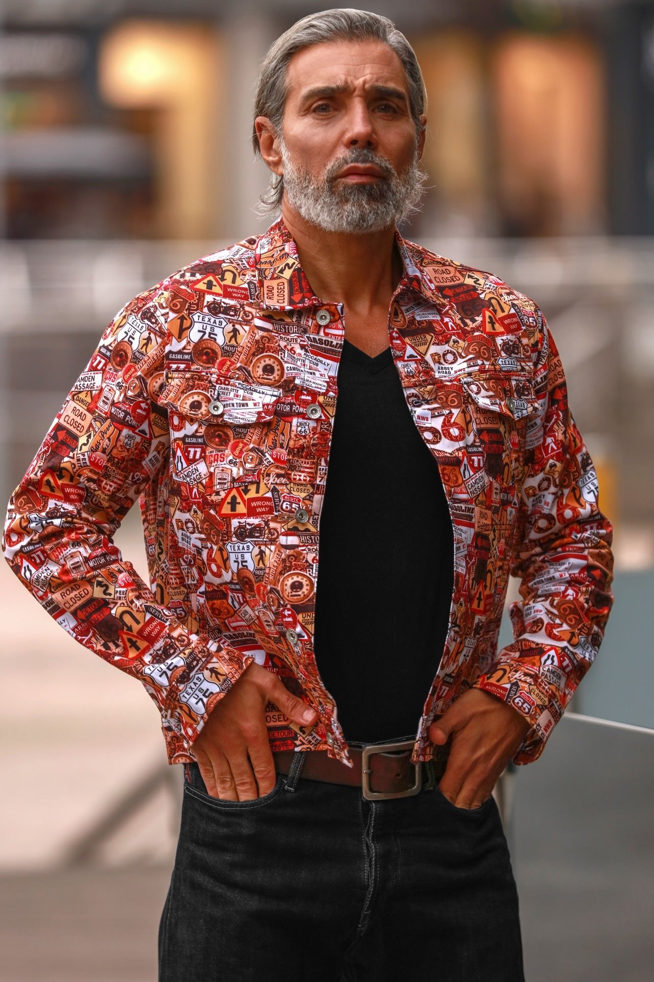 ROAD SIGNS PRINT SHACKET - Premium Men's Patterned Shirt by Claudio Lugli | Bold Design, Tailored Fit, Best Printed Shirts
