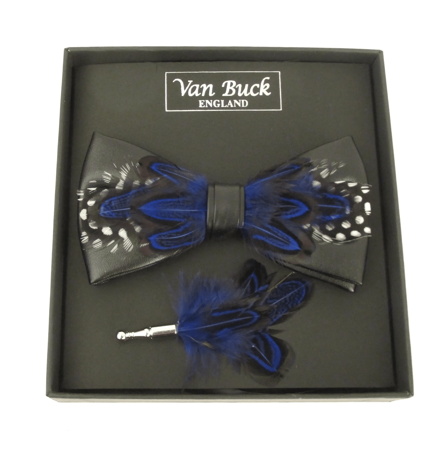 Royal With White Dots Feather Bow Tie & Lapel Pin Set - Claudio Lugli Shirts