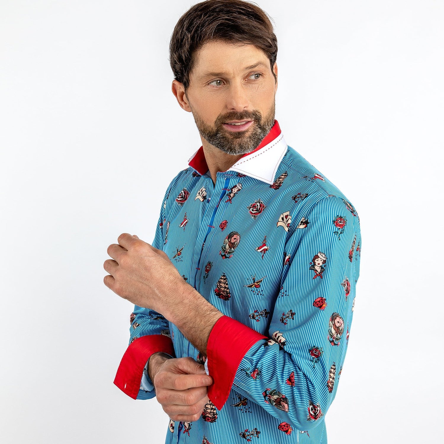 SAILOR PUNK TATTOO PRINT SHIRT - Premium Men's Patterned Shirt by Claudio Lugli | Bold Design, Tailored Fit, Best Printed Shirts