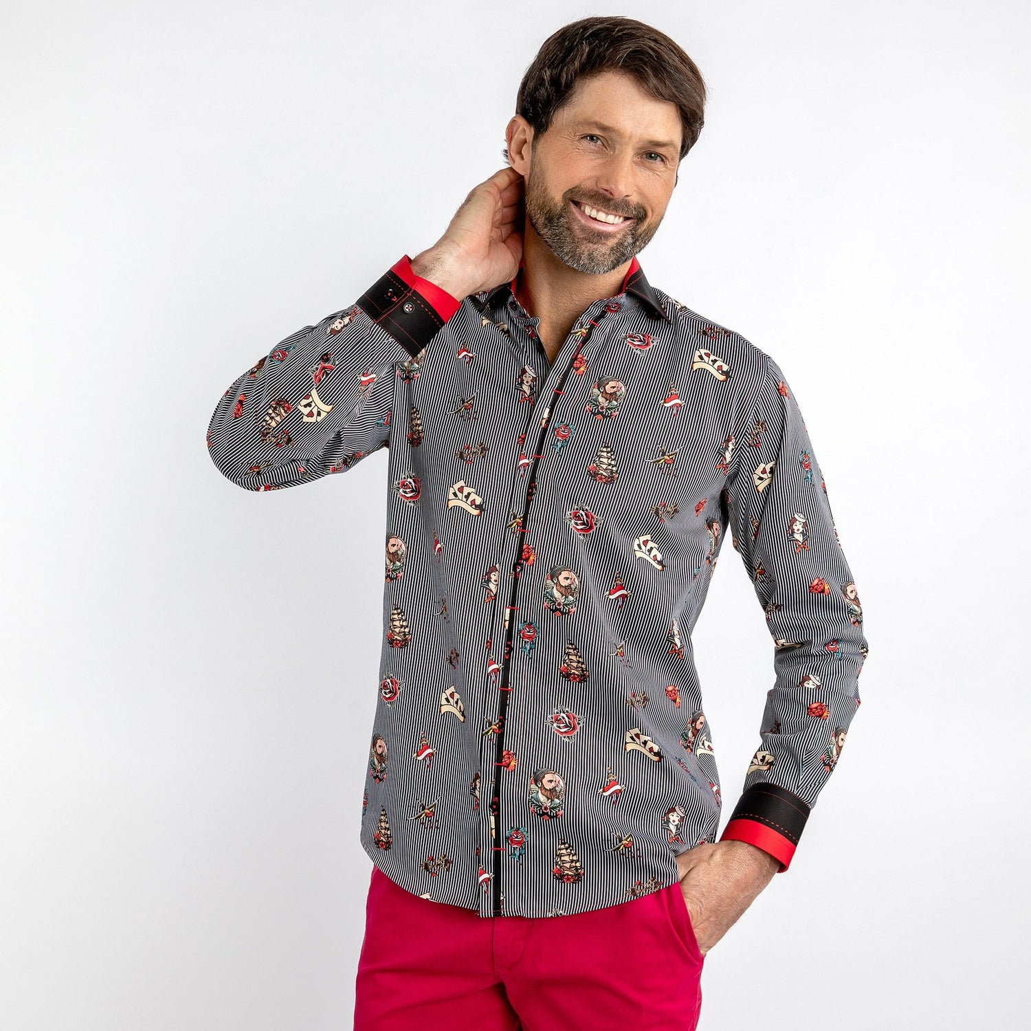 SAILOR PUNK TATTOO PRINT SHIRT - Premium Men's Patterned Shirt by Claudio Lugli | Bold Design, Tailored Fit, Best Printed Shirts