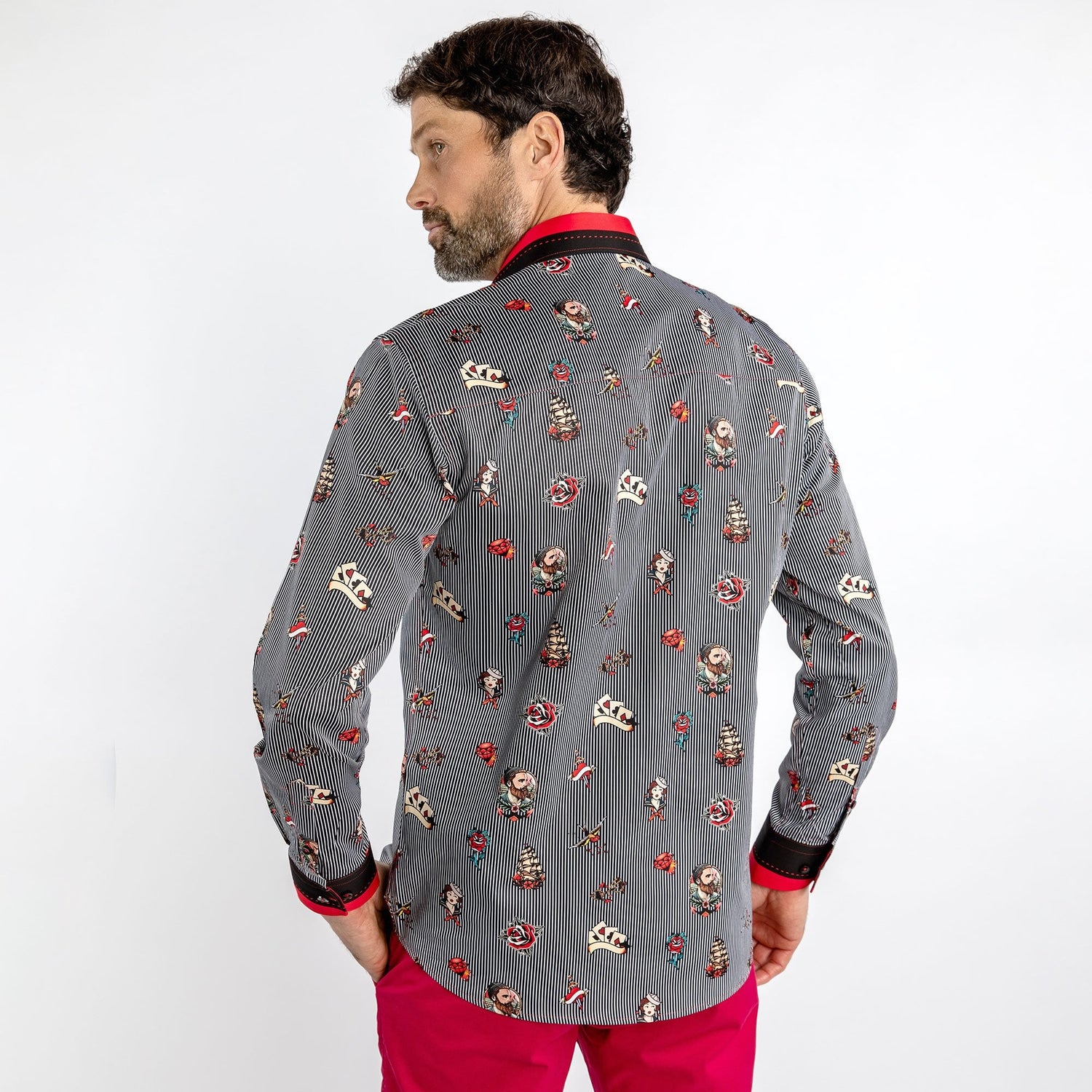 SAILOR PUNK TATTOO PRINT SHIRT - Premium Men's Patterned Shirt by Claudio Lugli | Bold Design, Tailored Fit, Best Printed Shirts