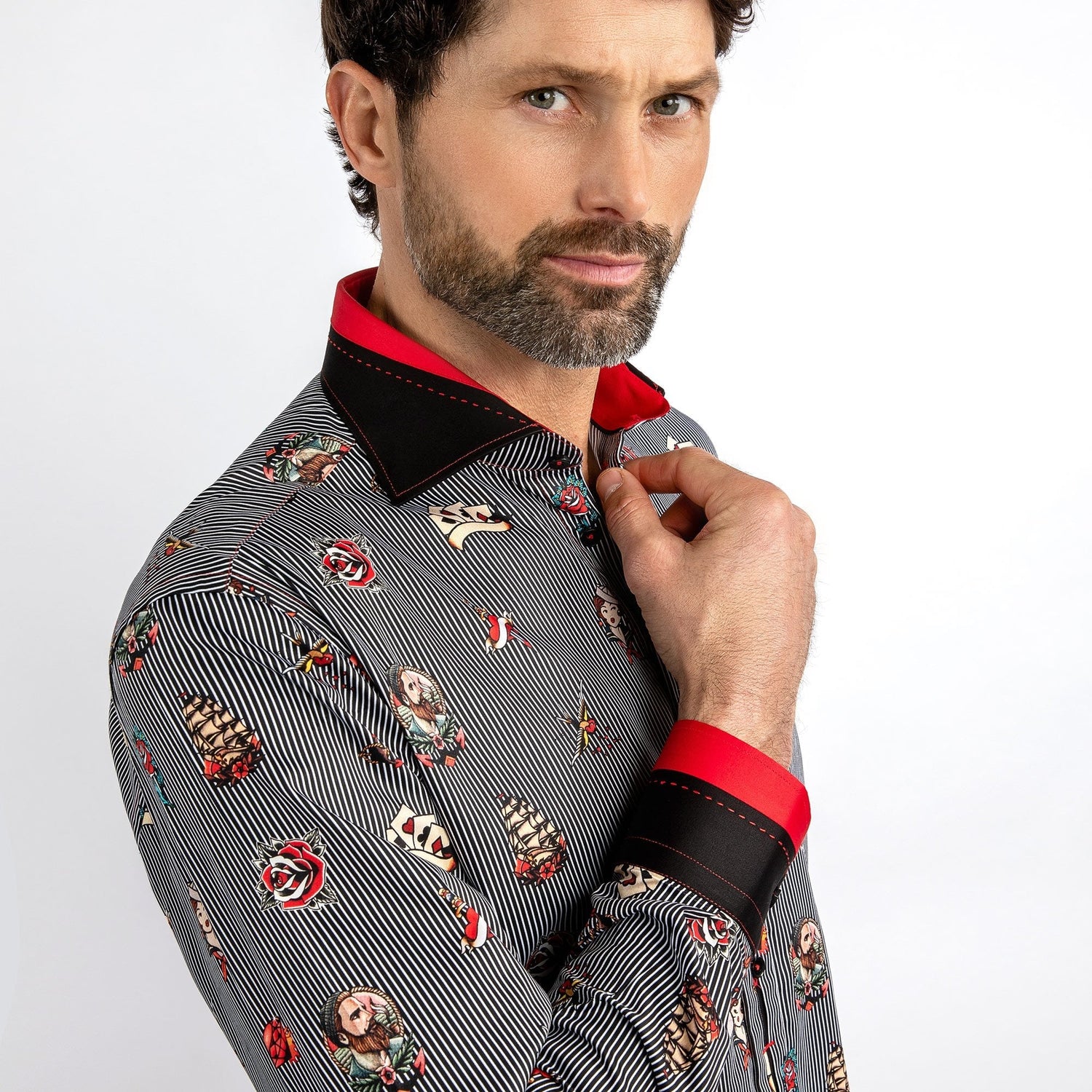 SAILOR PUNK TATTOO PRINT SHIRT - Premium Men's Patterned Shirt by Claudio Lugli | Bold Design, Tailored Fit, Best Printed Shirts