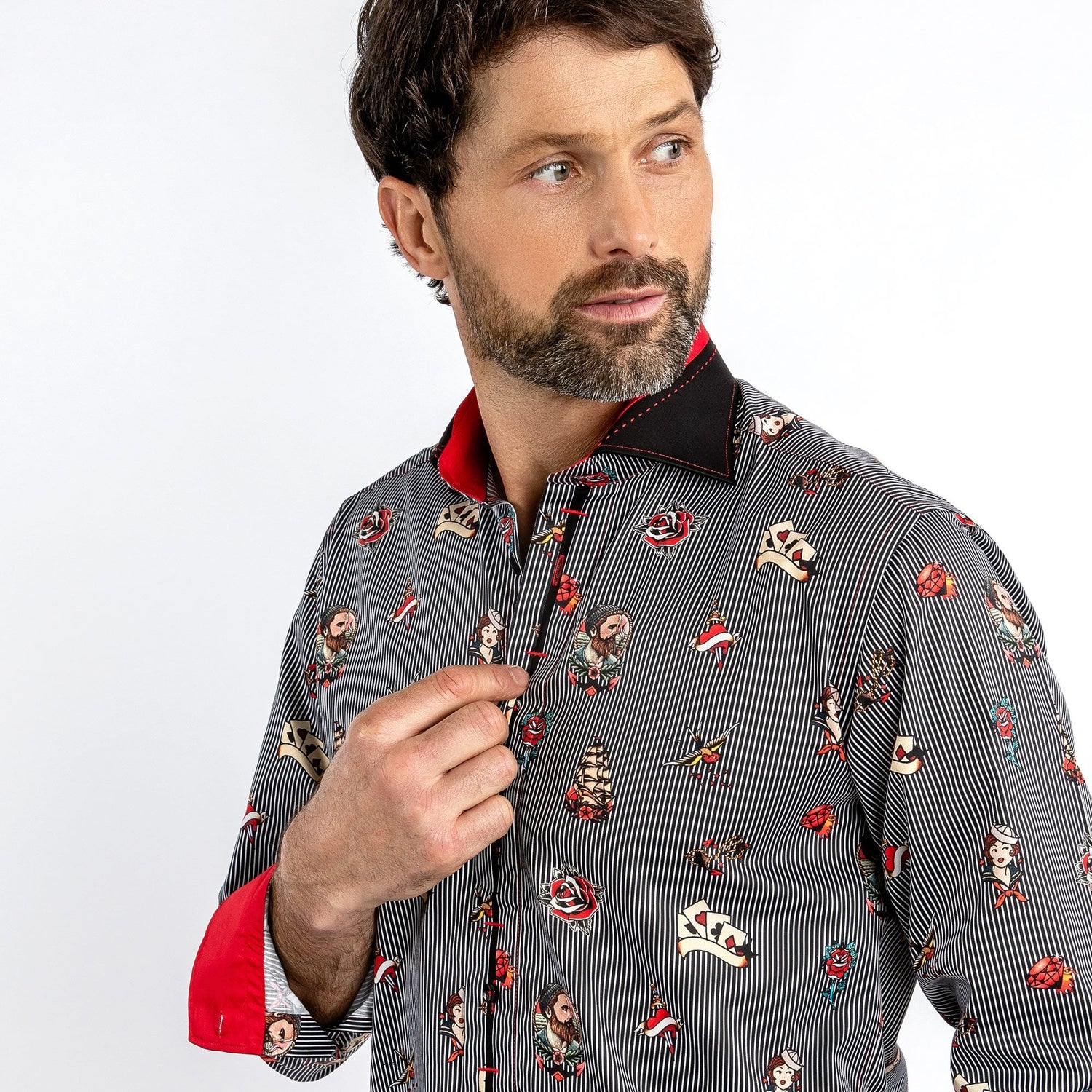 SAILOR PUNK TATTOO PRINT SHIRT - Premium Men's Patterned Shirt by Claudio Lugli | Bold Design, Tailored Fit, Best Printed Shirts