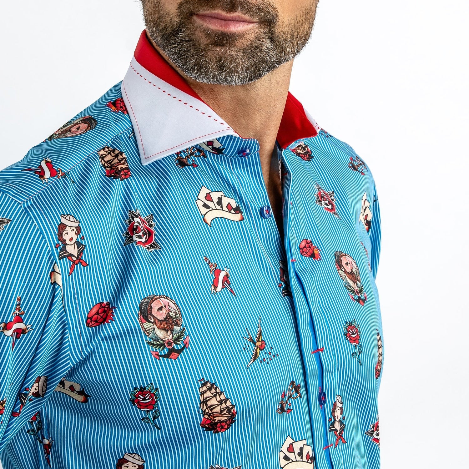 SAILOR PUNK TATTOO PRINT SHIRT - Premium Men's Patterned Shirt by Claudio Lugli | Bold Design, Tailored Fit, Best Printed Shirts