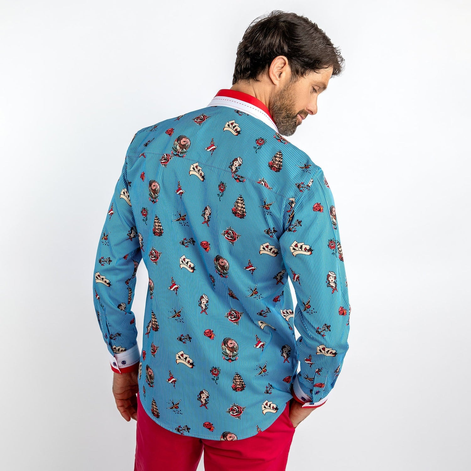 SAILOR PUNK TATTOO PRINT SHIRT - Premium Men's Patterned Shirt by Claudio Lugli | Bold Design, Tailored Fit, Best Printed Shirts