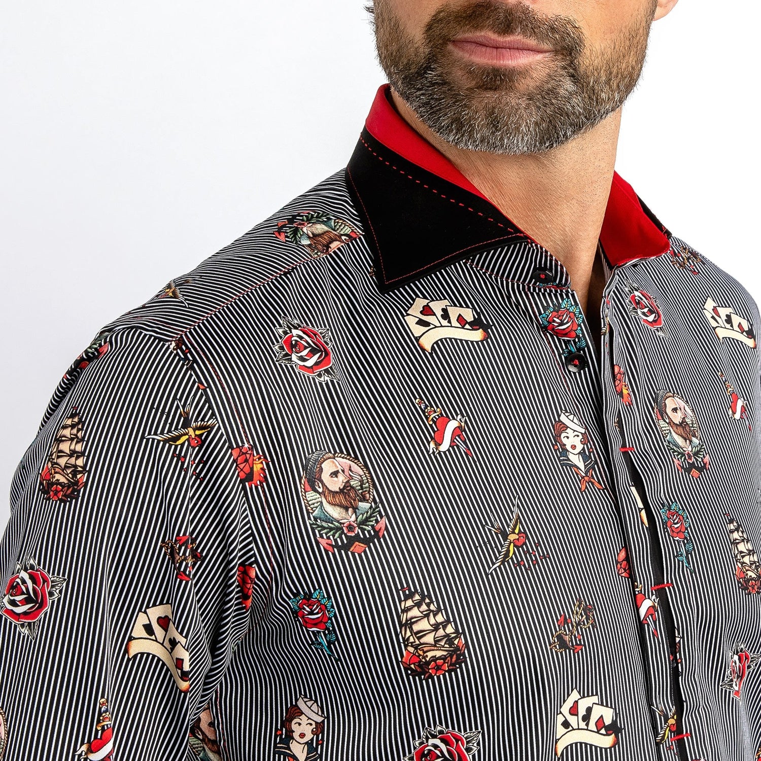 SAILOR PUNK TATTOO PRINT SHIRT - Premium Men's Patterned Shirt by Claudio Lugli | Bold Design, Tailored Fit, Best Printed Shirts