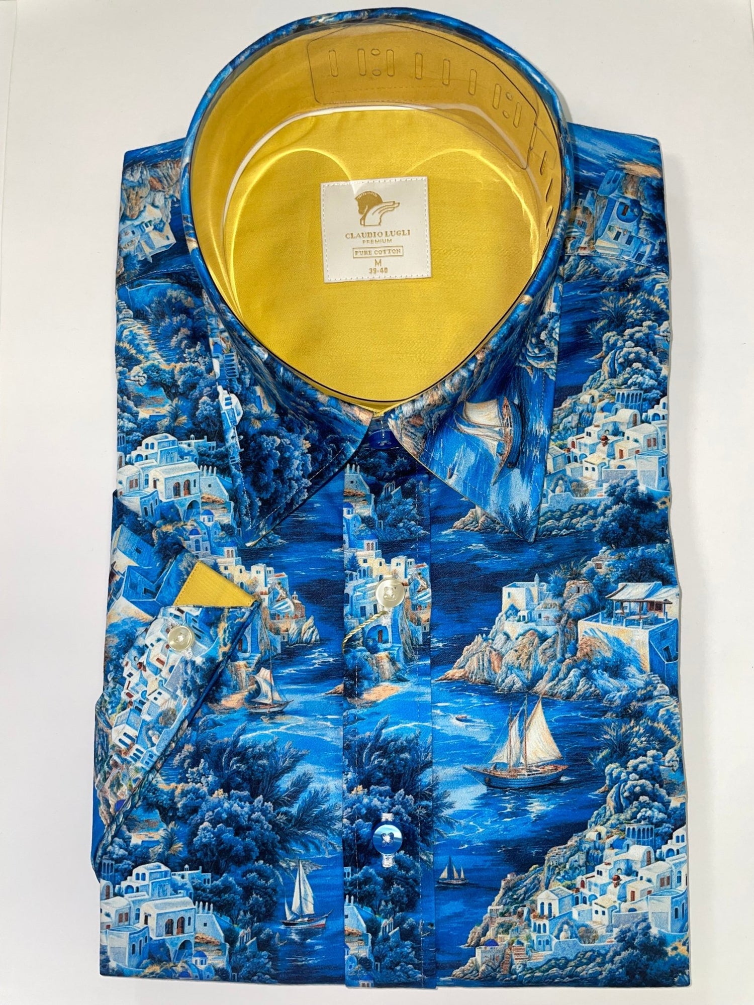 SANTORINI BLUE SHORT SLEEVE SHIRT - Claudio Lugli Shirts