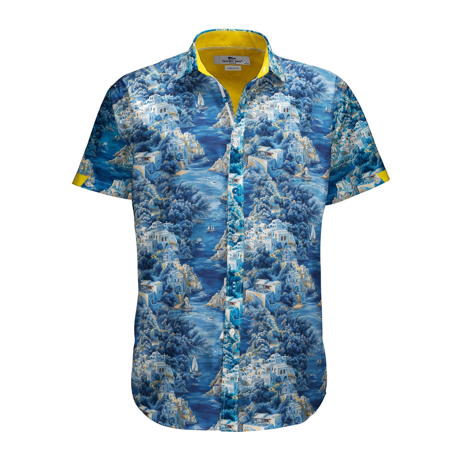 SANTORINI BLUE SHORT SLEEVE SHIRT - Claudio Lugli Shirts