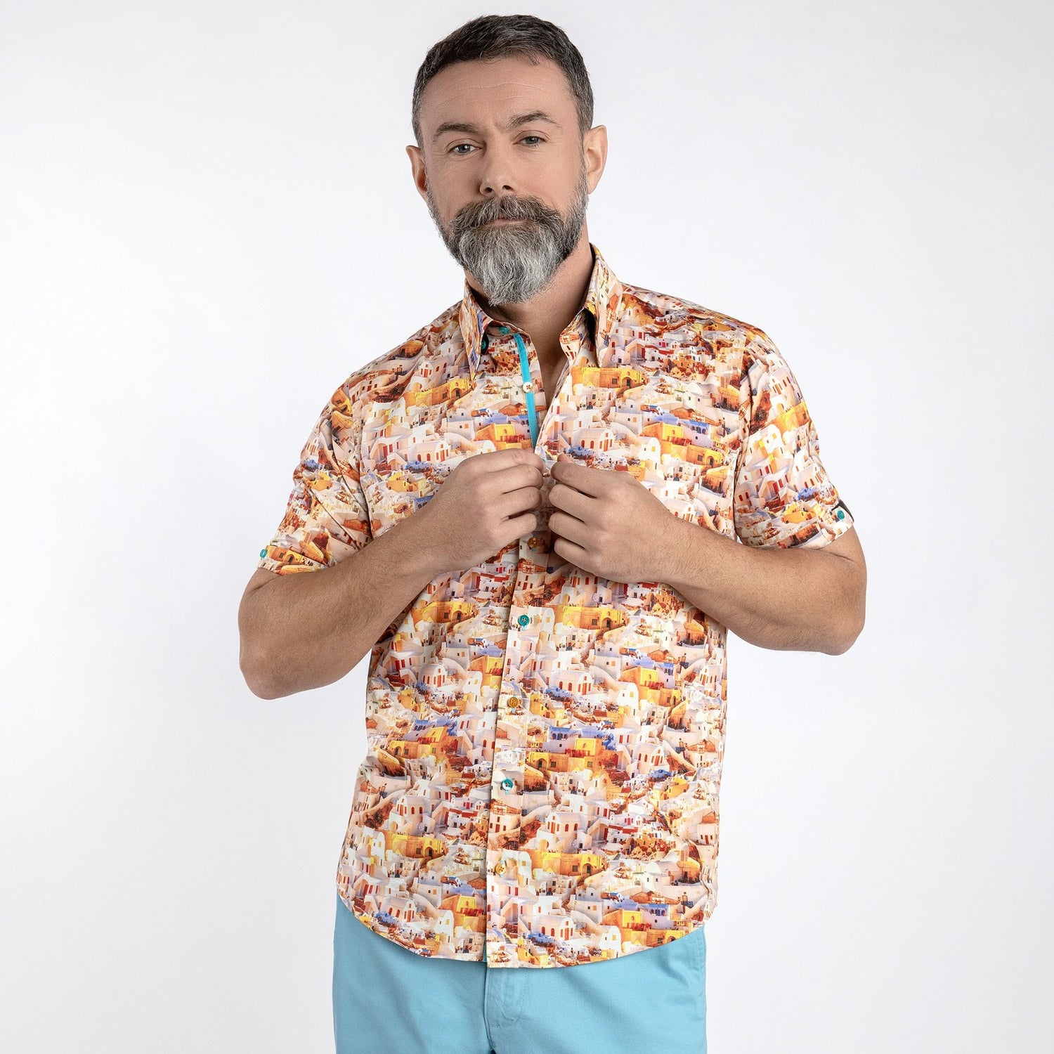 SANTORINI SHORT SLEEVE SHIRT - Premium Men's Patterned Shirt by Claudio Lugli | Bold Design, Tailored Fit, Best Printed Shirts