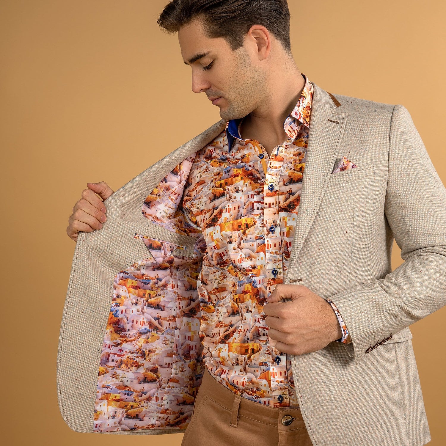 SIGNATURE EQUESTRIAN JACKET WITH SANTORINI LINING - Premium Men's Patterned Shirt by Claudio Lugli | Bold Design, Tailored Fit, Best Printed Shirts