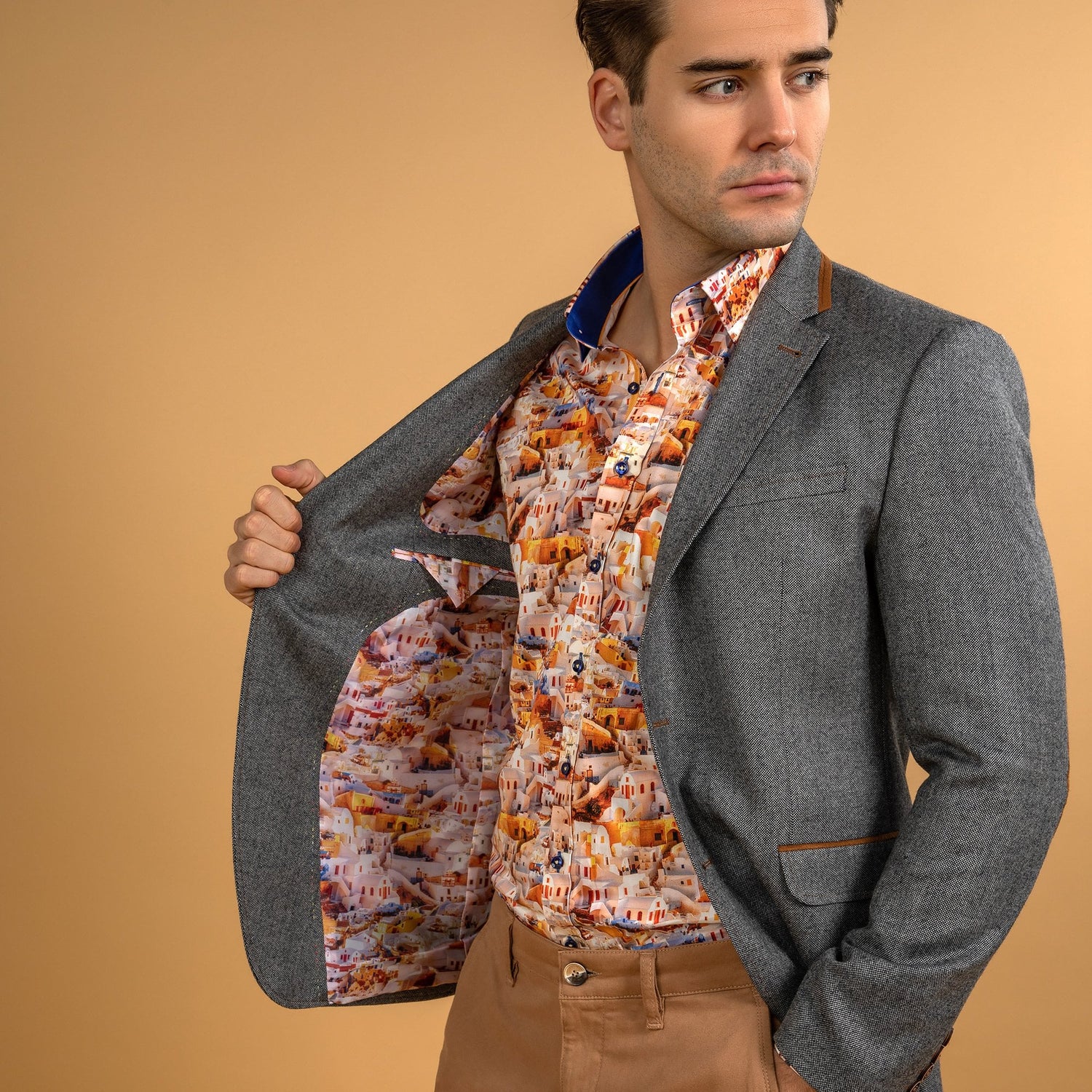 SIGNATURE EQUESTRIAN JACKET WITH SANTORINI LINING - Premium Men's Patterned Shirt by Claudio Lugli | Bold Design, Tailored Fit, Best Printed Shirts