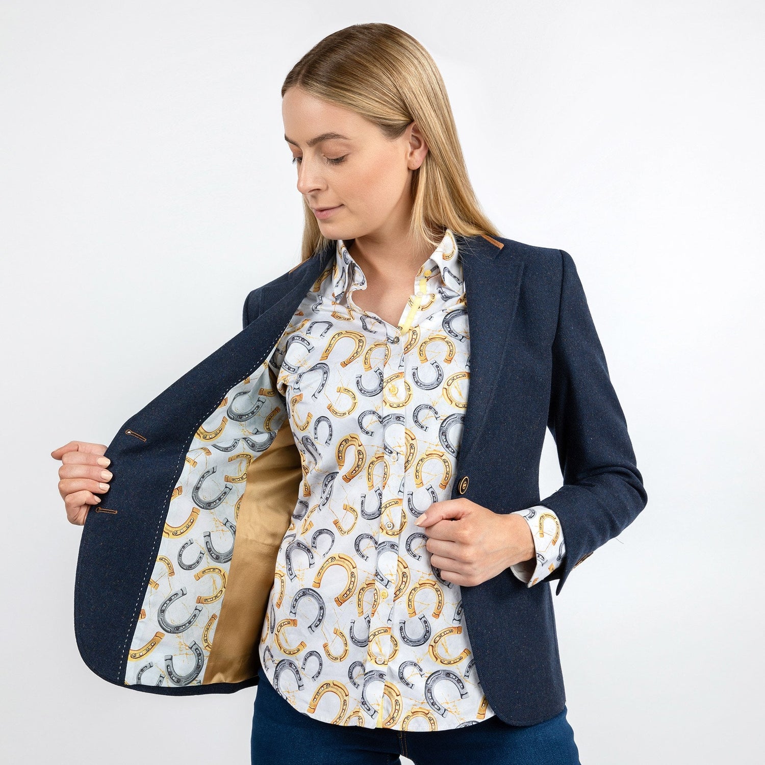 SIGNATURE EQUESTRIAN WOMENS JACKET WITH ELBOW PATCH – Premium Men's Patterned Shirt by Claudio Lugli | Bold Design, Tailored Fit, Best Printed Shirts