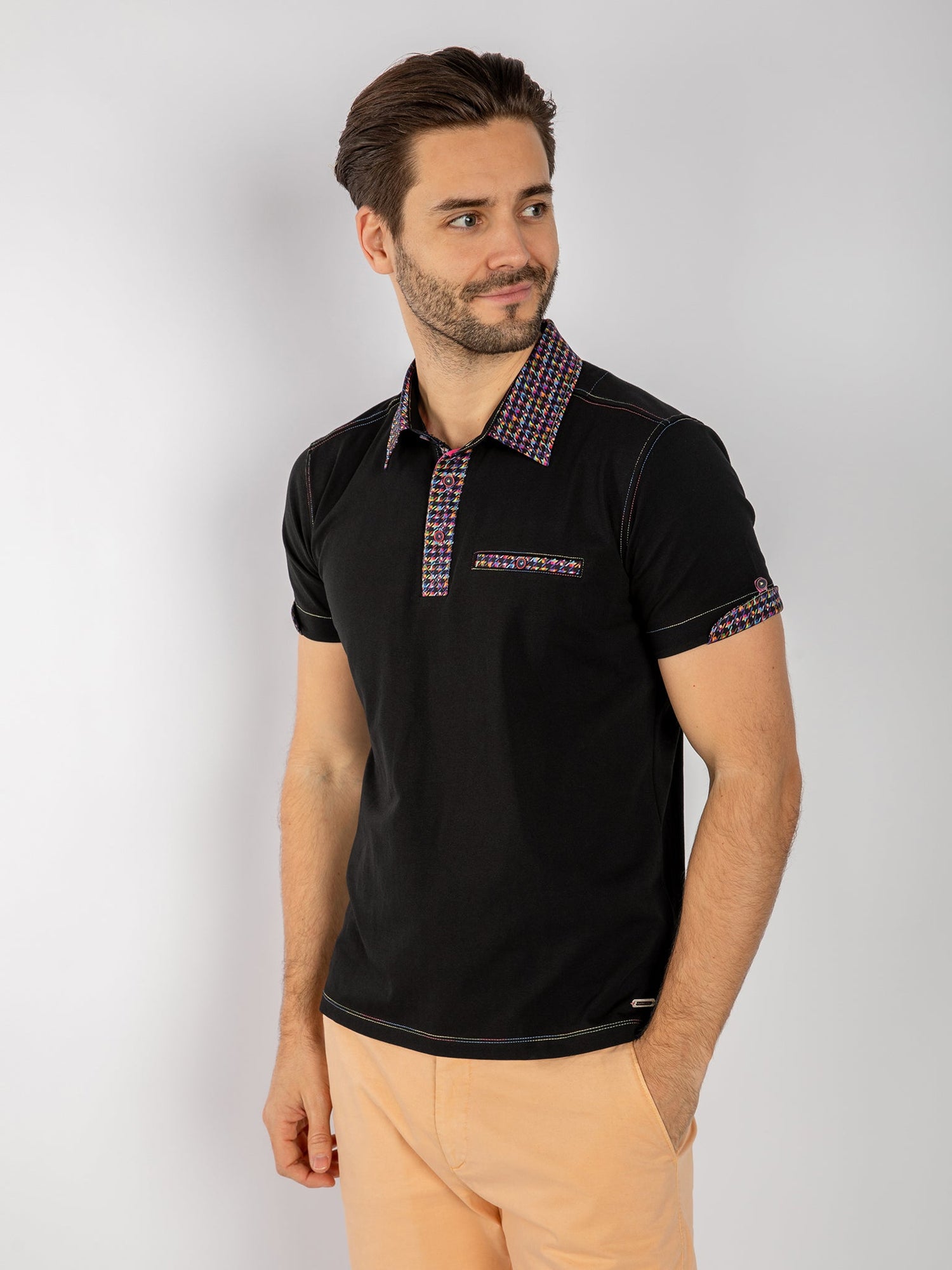 SIGNATURE POLO SHIRT WITH DOGTOOTH INSERT - Claudio Lugli Shirts