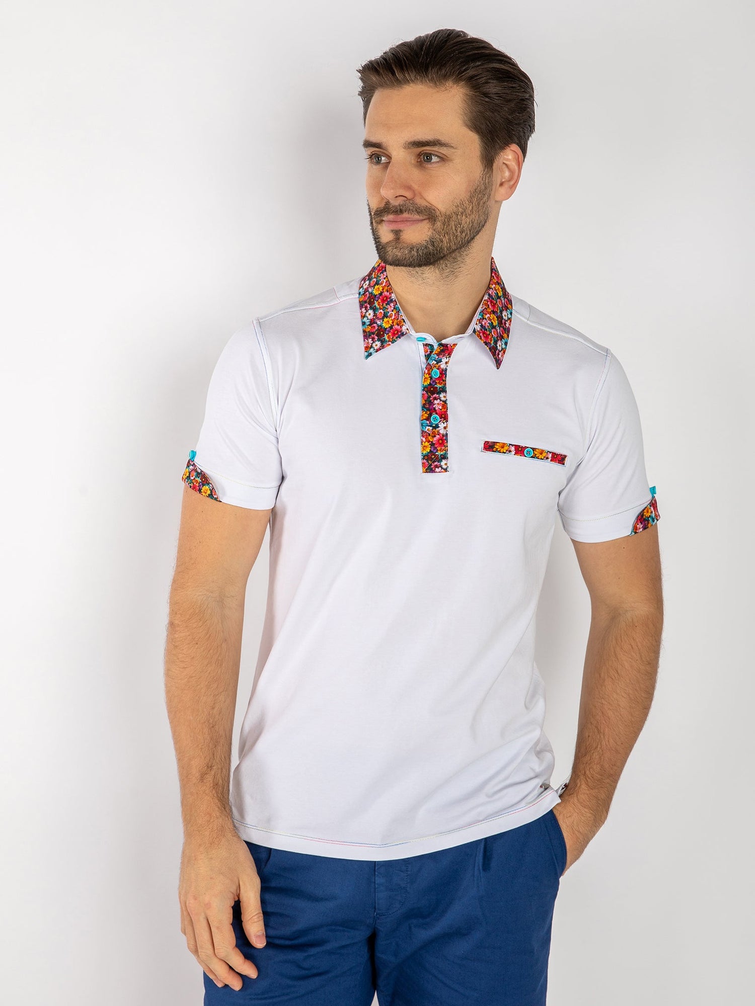 SIGNATURE POLO SHIRT WITH FLORAL INSERT - Claudio Lugli Shirts