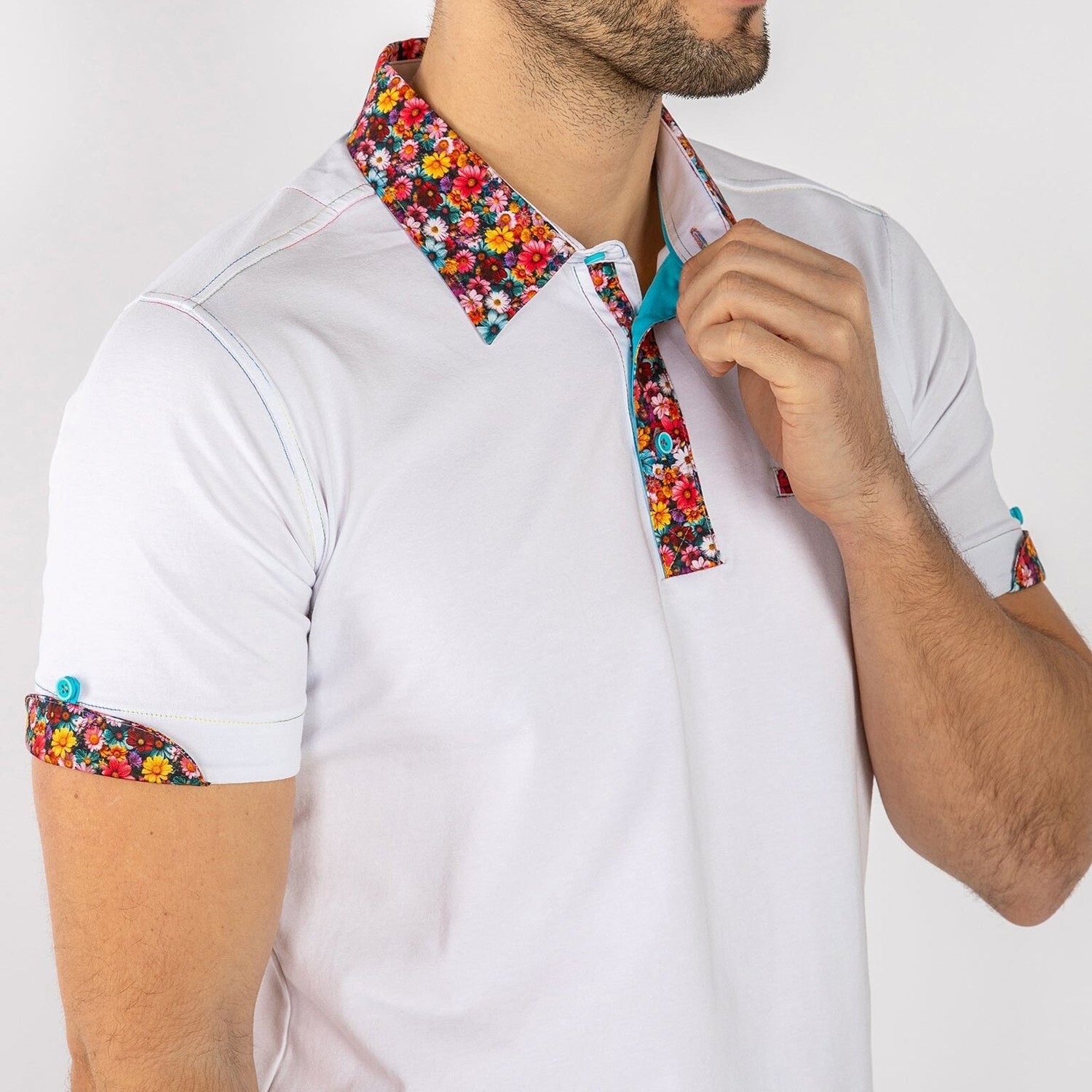 SIGNATURE POLO SHIRT WITH FLORAL INSERT - Claudio Lugli Shirts
