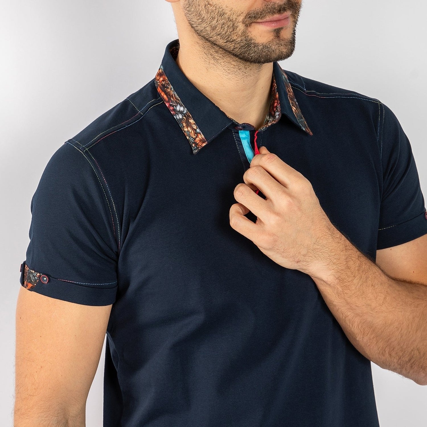 SIGNATURE POLO SHIRT WITH LEAVES INSERT - Claudio Lugli Shirts