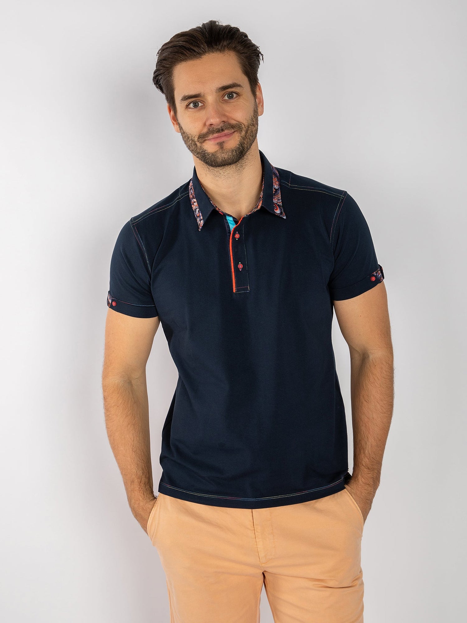 SIGNATURE POLO SHIRT WITH ORNAMENTAL INSERT - Claudio Lugli Shirts