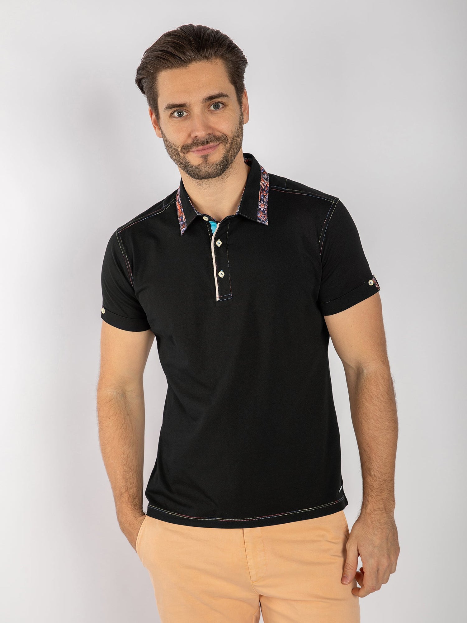 SIGNATURE POLO SHIRT WITH ORNAMENTAL INSERT - Claudio Lugli Shirts